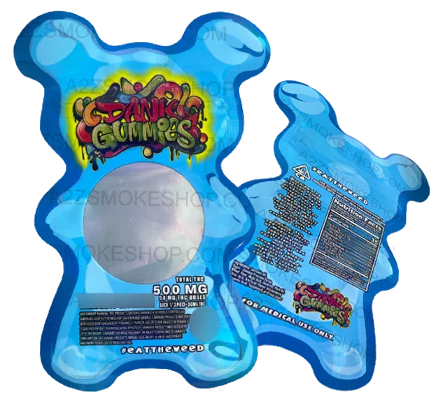 Dank Gummies Cut out 500mg Mylar Bag with window Blue - Packaging Only - Black Unicorn Hub