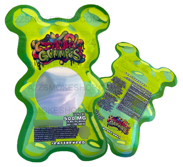 Dank Gummies Cut out 500mg Mylar Bag with window Green- Packaging Only