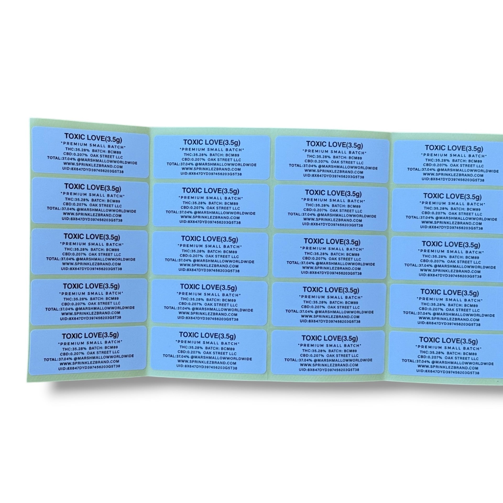 Torch World Toxic Love 3.5G Mylar sticker Bags -With stickers and label