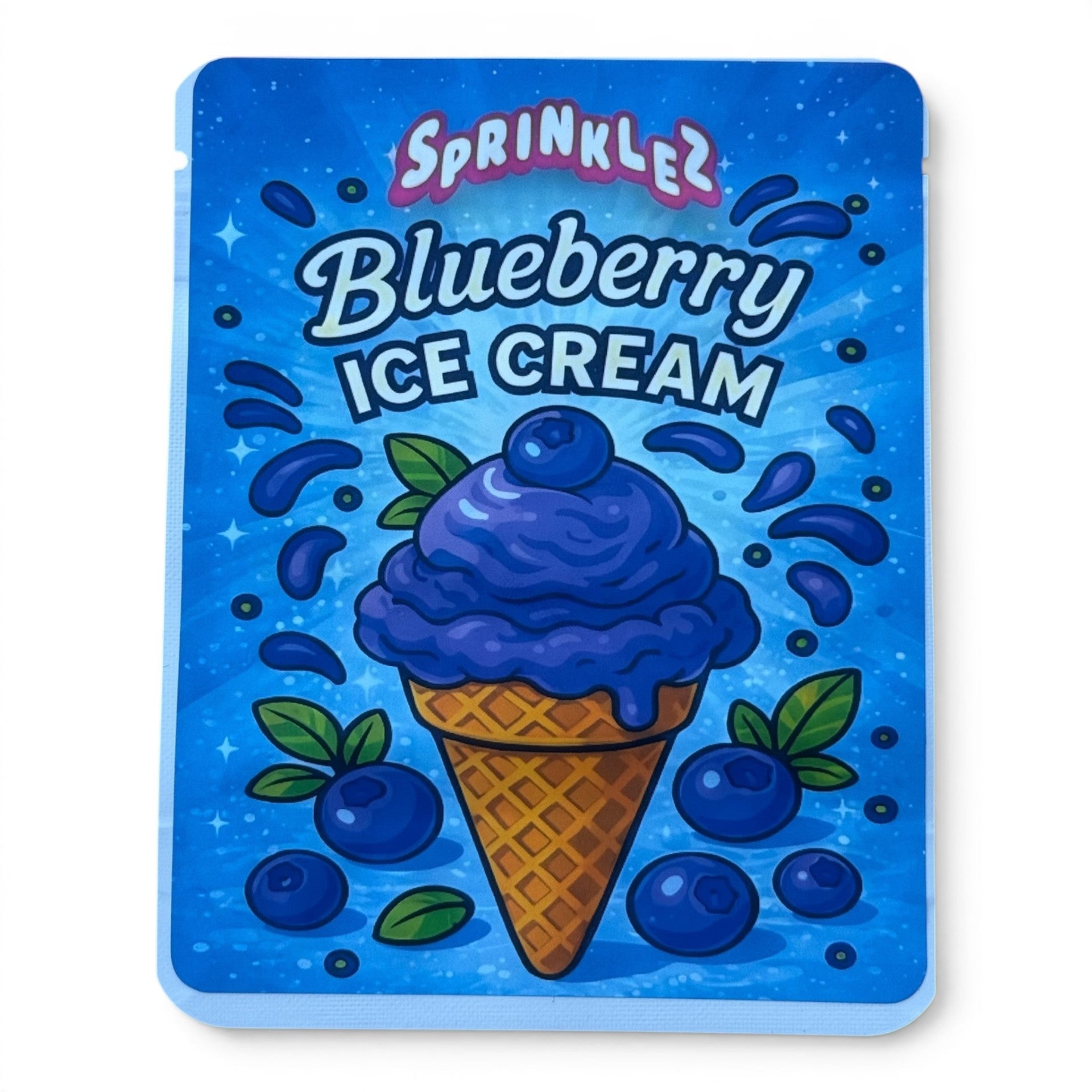 Sprinklez Blueberry Ice Cream 3.5G Mylar sticker Bags -With stickers and label