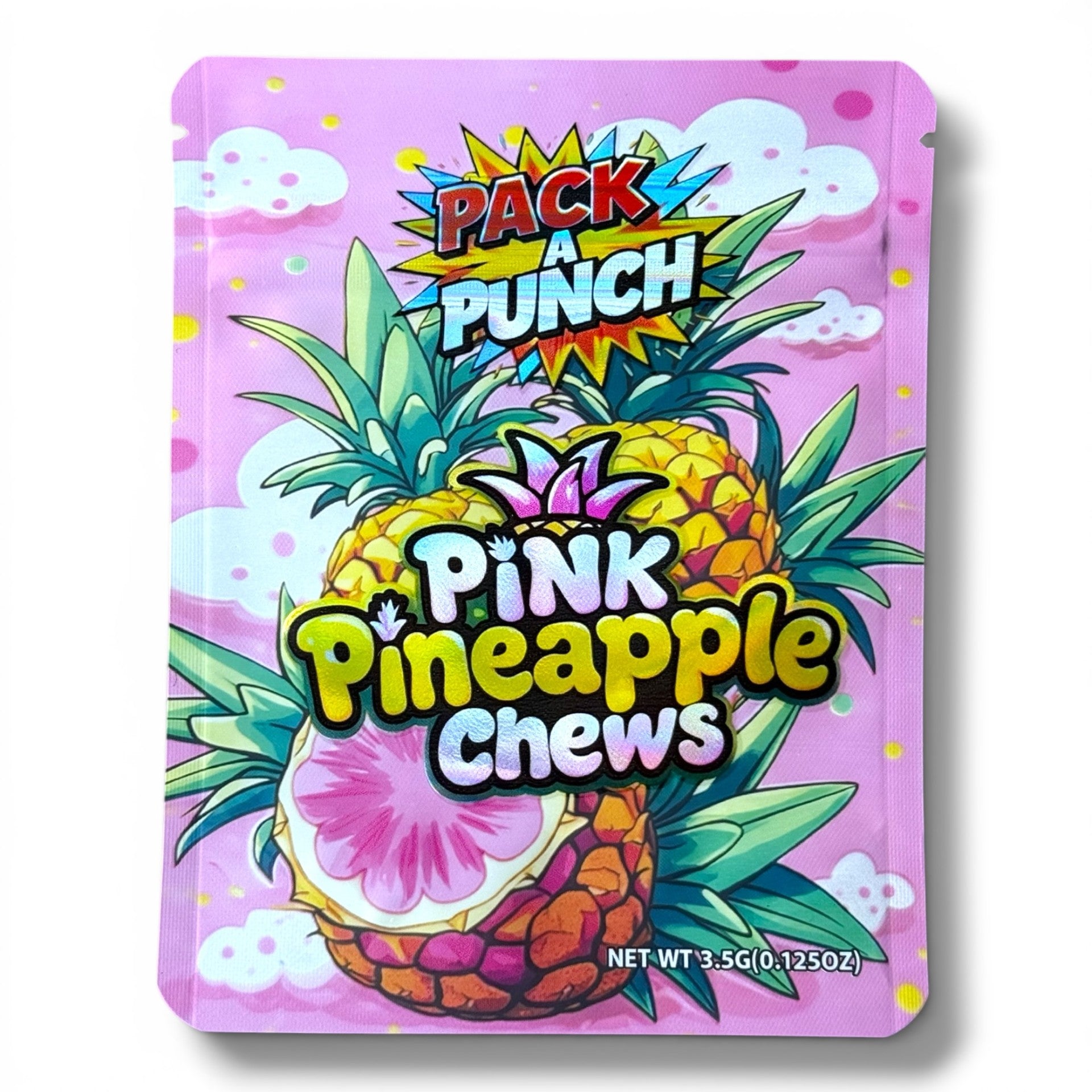 Pack A punch Pink Pineapple Chews 3.5g Mylar Bag- Packaging
