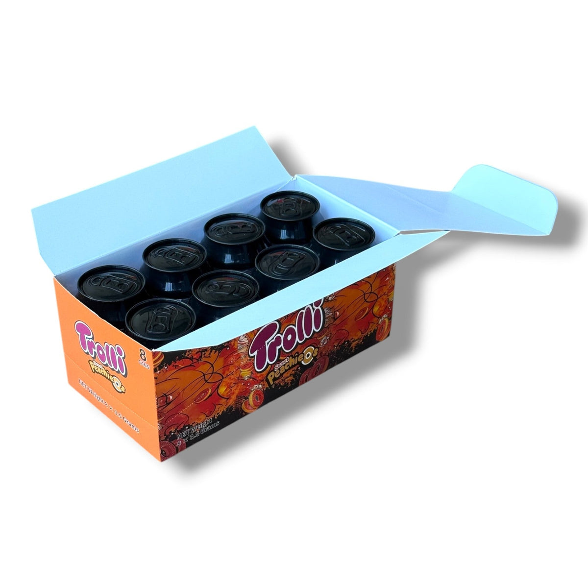 Trolli Sweet Peachieos 3.5g Cans - 8 cans in box