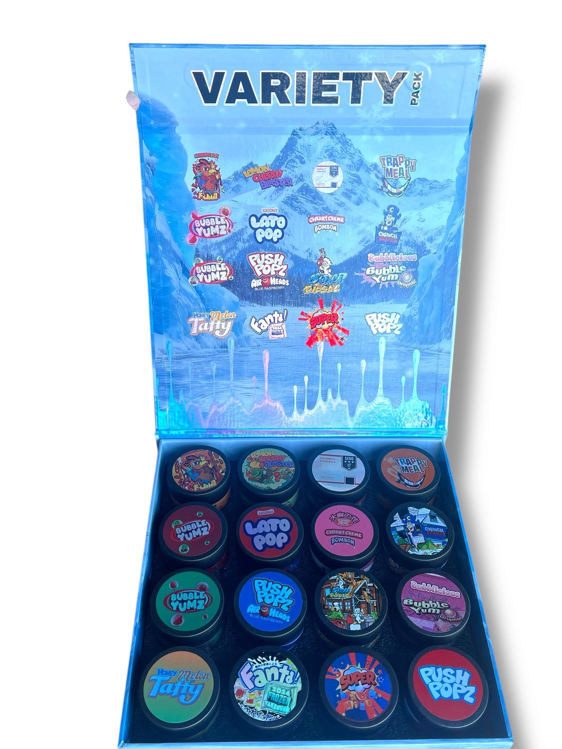 Variety Pack Glass Jars - Varity Pack 16 Flavors in box Empty Jars