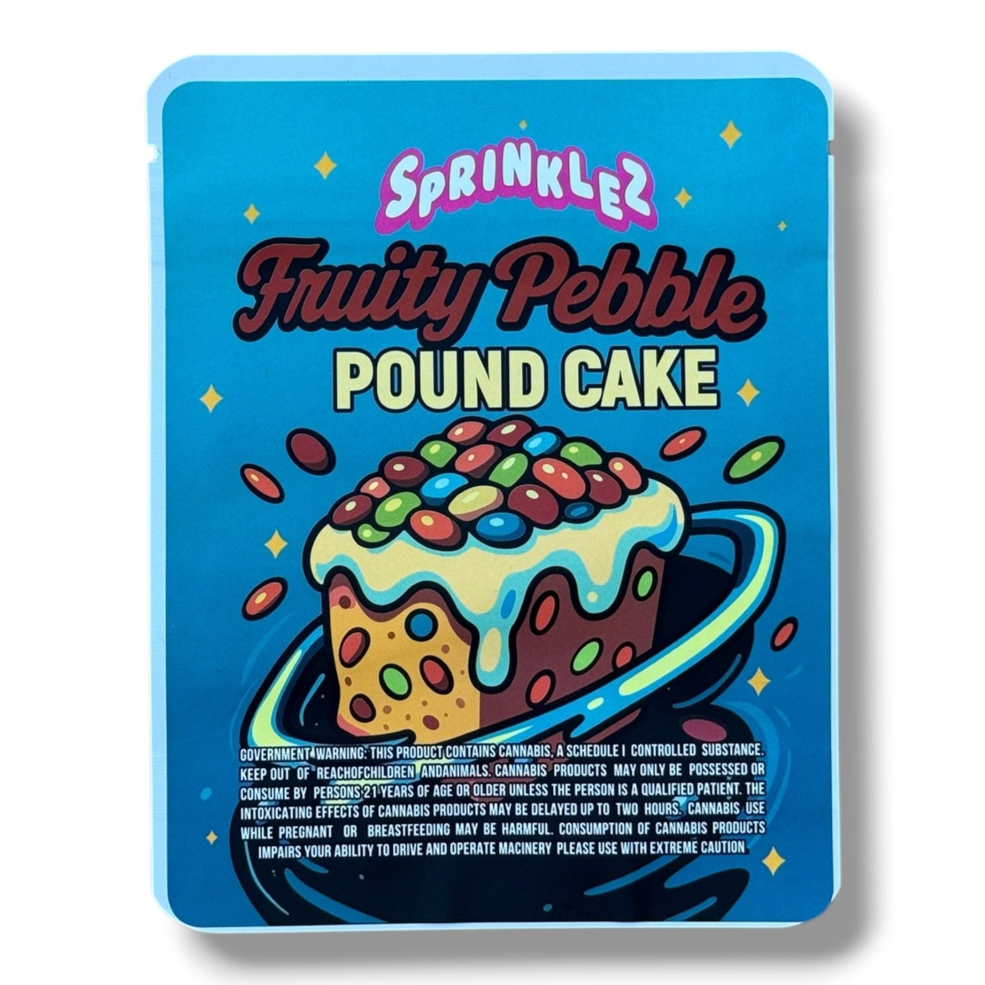 Sprinklez Fruity P Pound Cake 3.5G Mylar sticker Bags -With stickers and label
