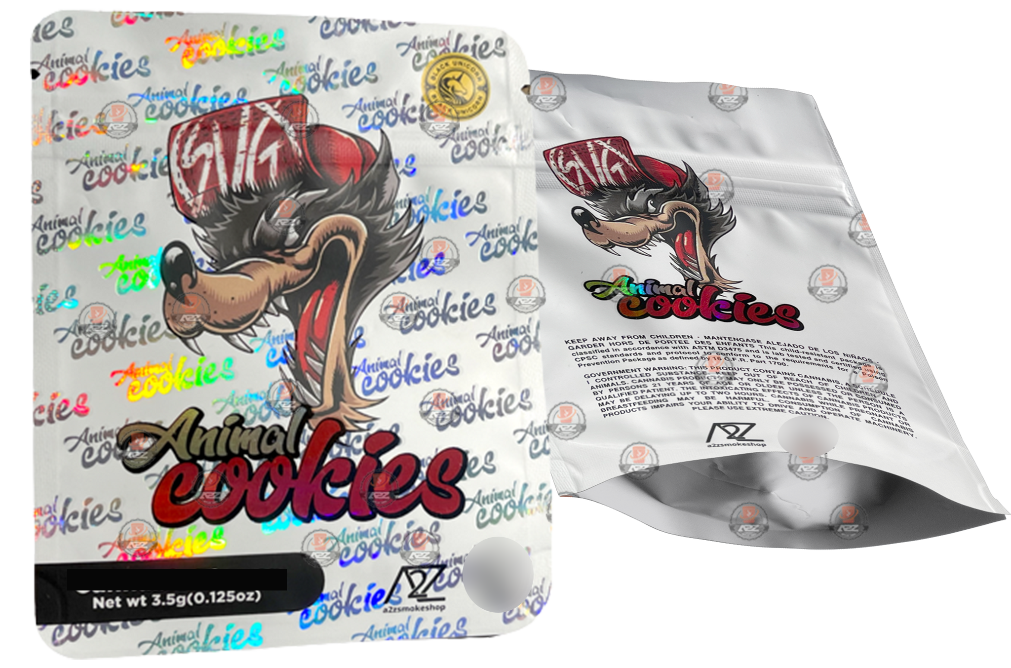 Black Unicorn - Animal Cookies Holographic Mylar bag 3.5g  For Flower