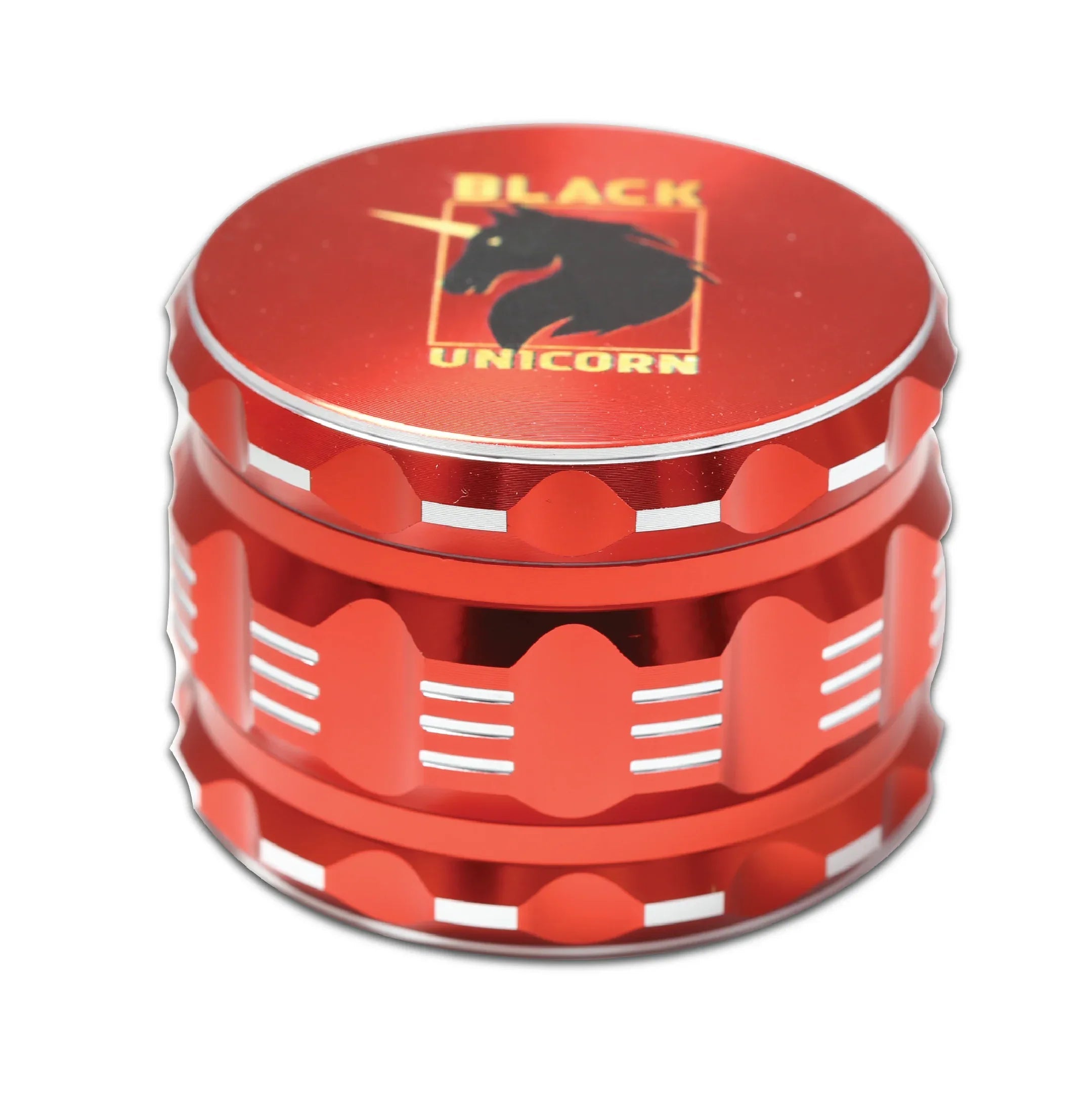 Black Unicorn Grinder with Pollen Catcher. Large 4 Piece, 2.5" Aluminum (Red) - Black Unicorn Hub