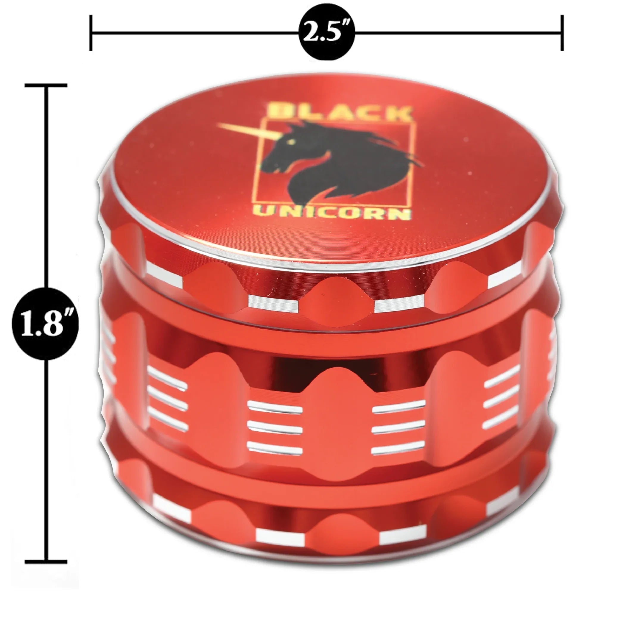 Black Unicorn Grinder with Pollen Catcher. Large 4 Piece, 2.5" Aluminum (Red) - Black Unicorn Hub