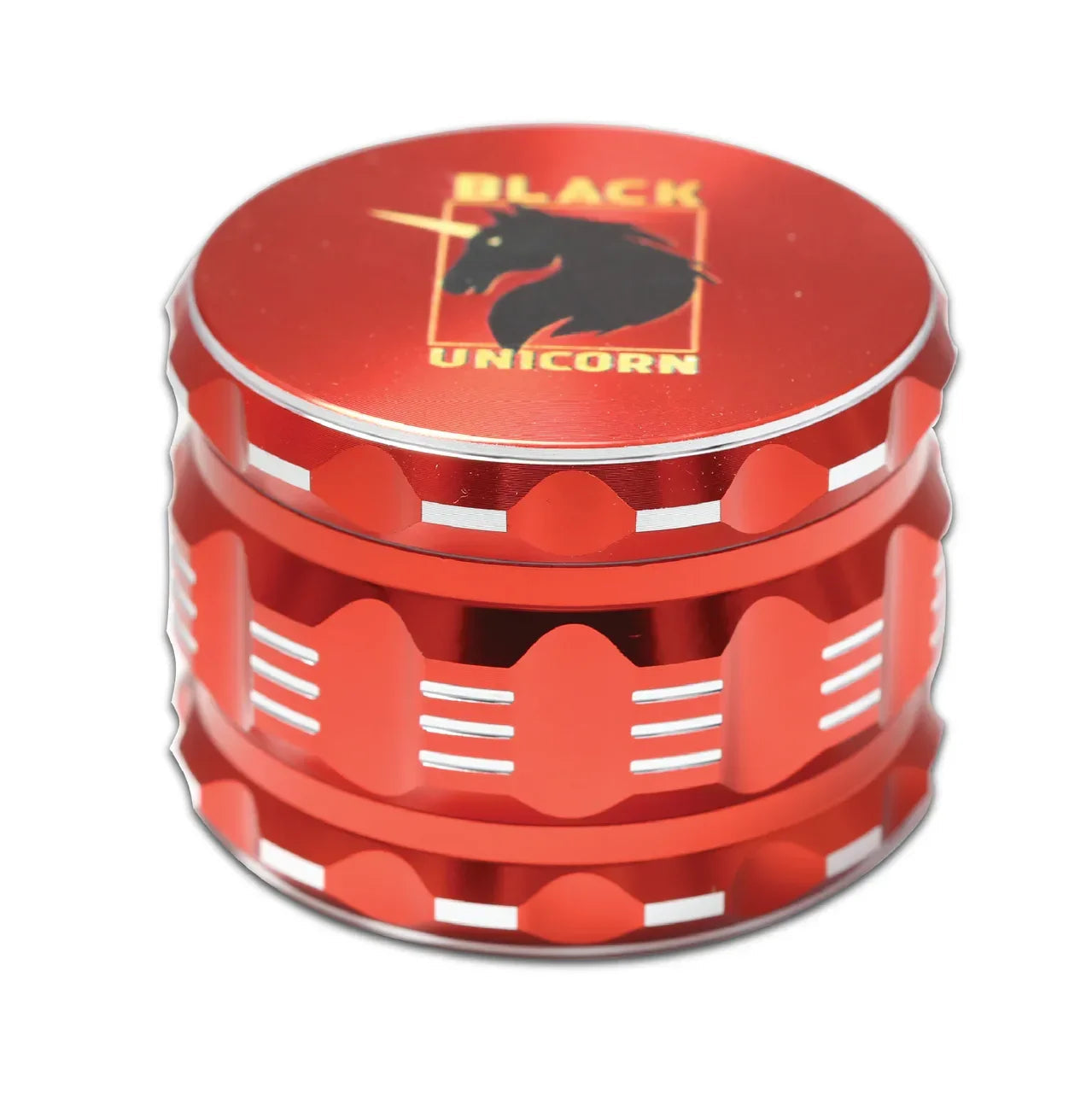Black Unicorn Grinder with Pollen Catcher. Large 4 Piece, 2.5" Aluminum (Red) - Black Unicorn Hub
