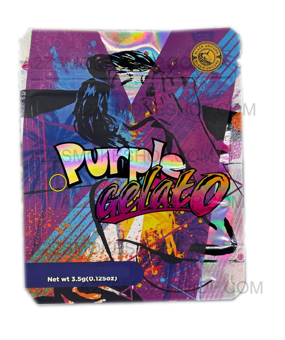 Black Unicorn Purple Gelato Holographic Mylar bag 3.5g  For Flower