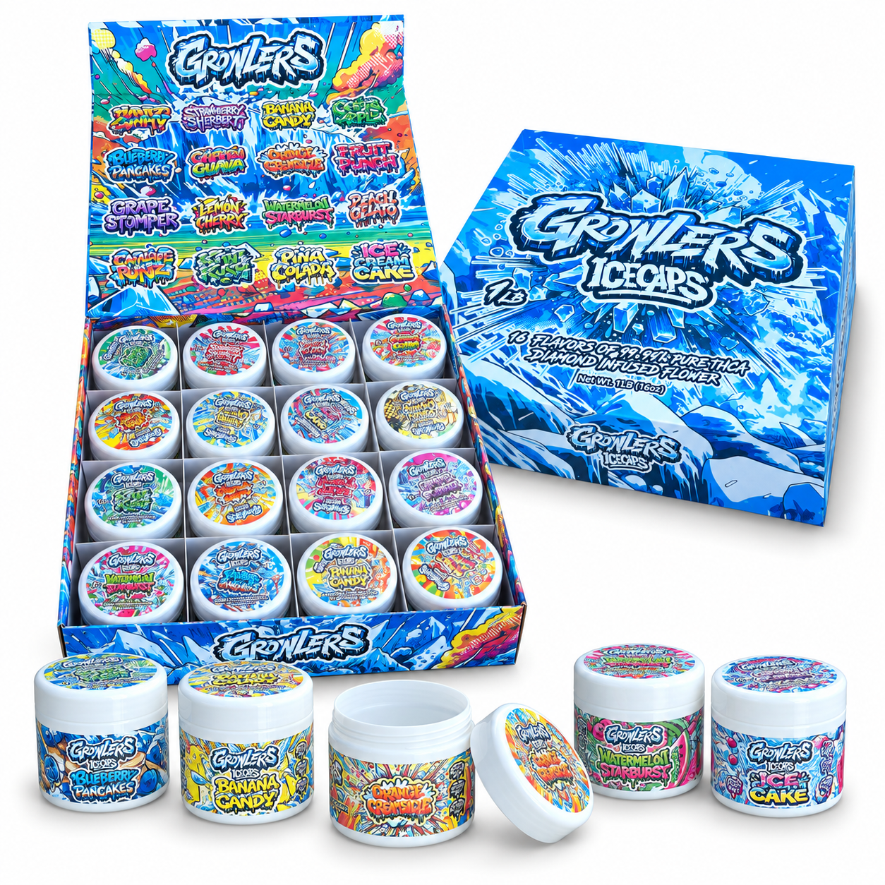 Jungle Boys 16-1oz Jars in a box Mixed Strains Variety Pack- Empty packaging only (Copy)