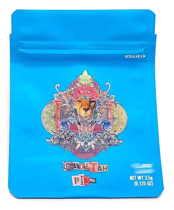 Cookies Cheetah Piss Mylar Bags 3.5 Grams Smell Proof Resealable Bags w/ Holographic Authenticity Stickers - Black Unicorn Hub