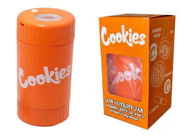 Cookies Mag Jar with Grinder -Airtight storage stash container led magnifying jar(Orange) - Black Unicorn Hub