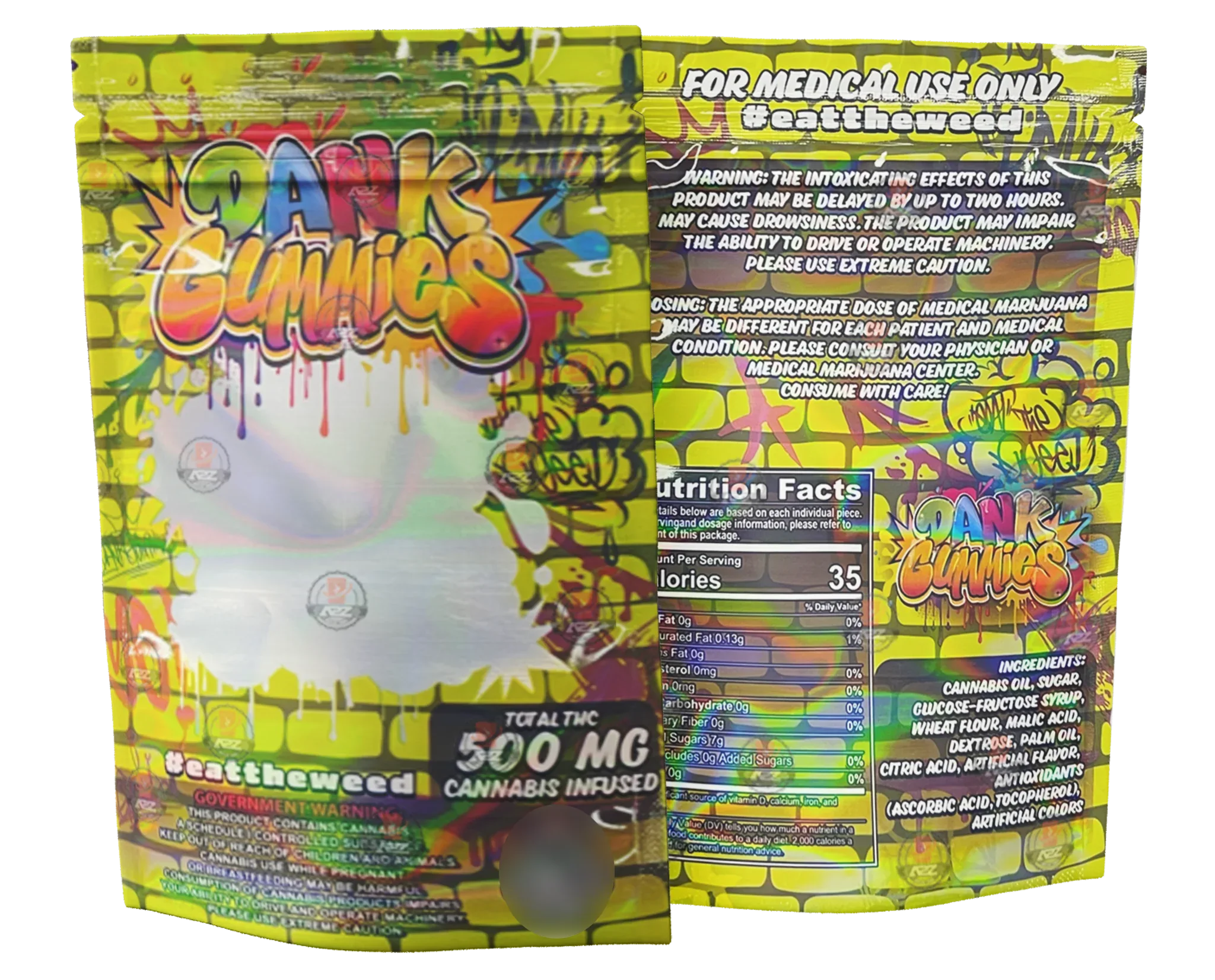 Dank Gummies 500mg Mylar Bag Yellow-Packaging Only - Black Unicorn Hub