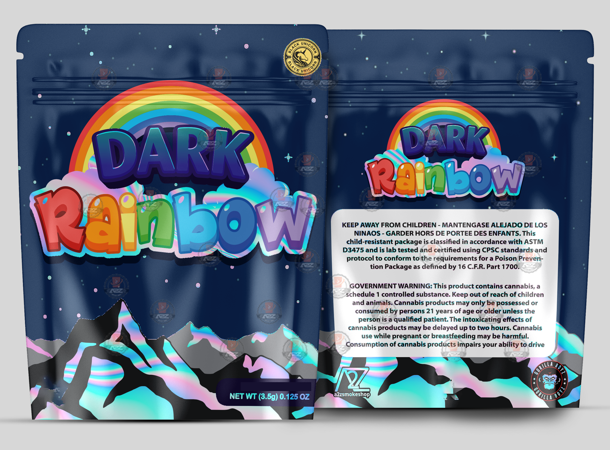Dark Rainbow Holographic Mylar bag 3.5g - Black Unicorn - Packaging only