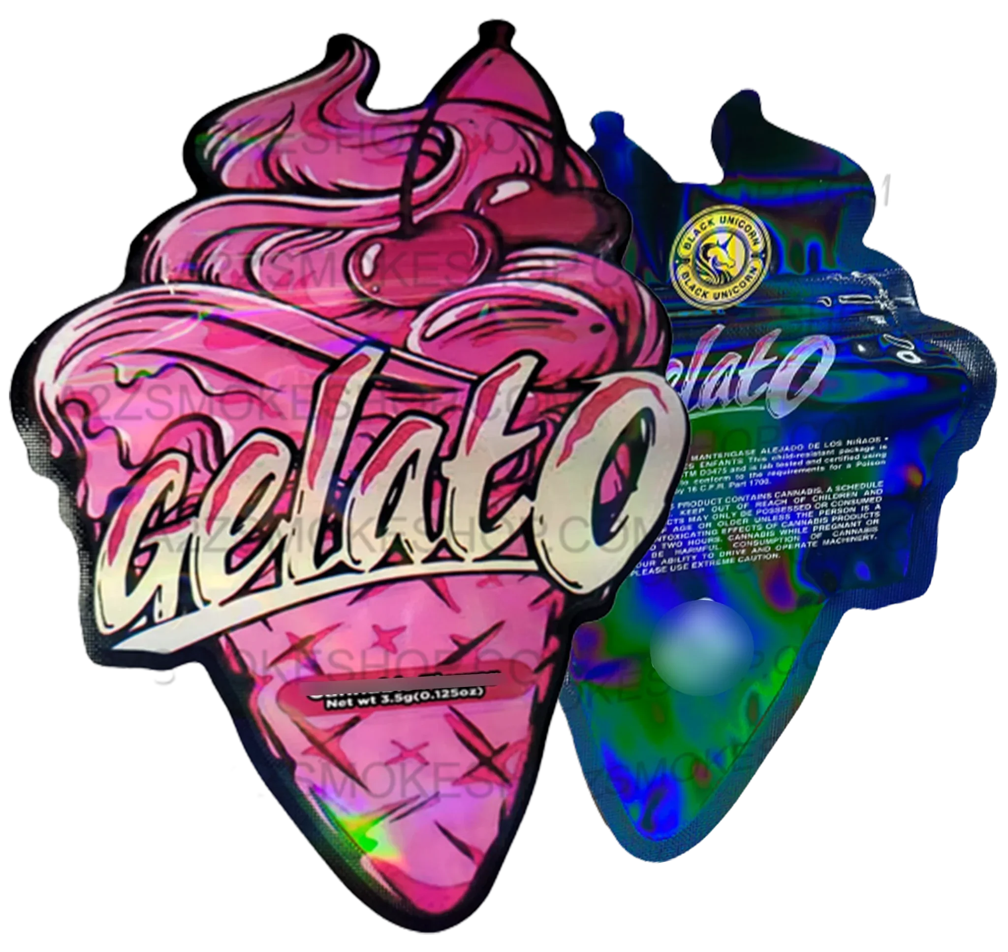 Black Unicorn Gelato cut out Holographic Mylar bag 3.5g - Black Unicorn Hub