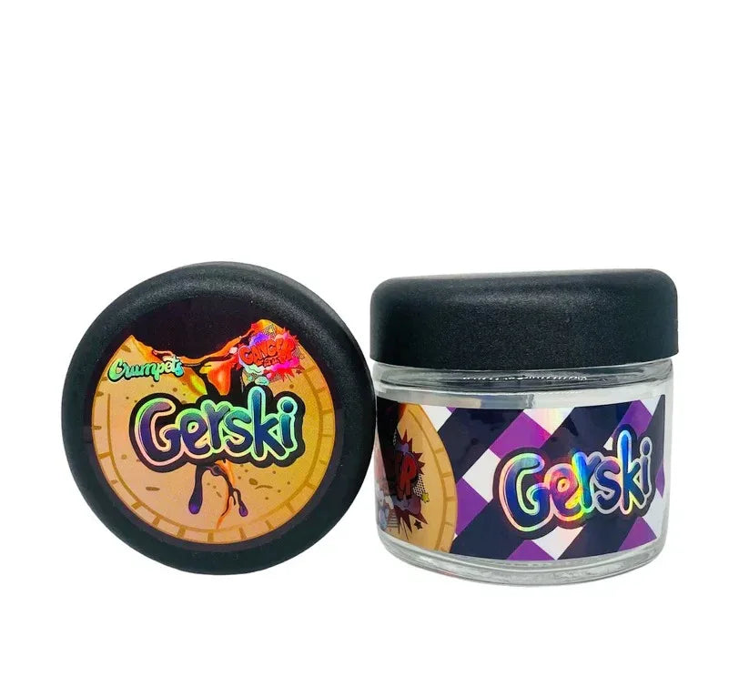 Gerski 3.5g Glass Jars with Holographic Stickers - Black Unicorn Hub
