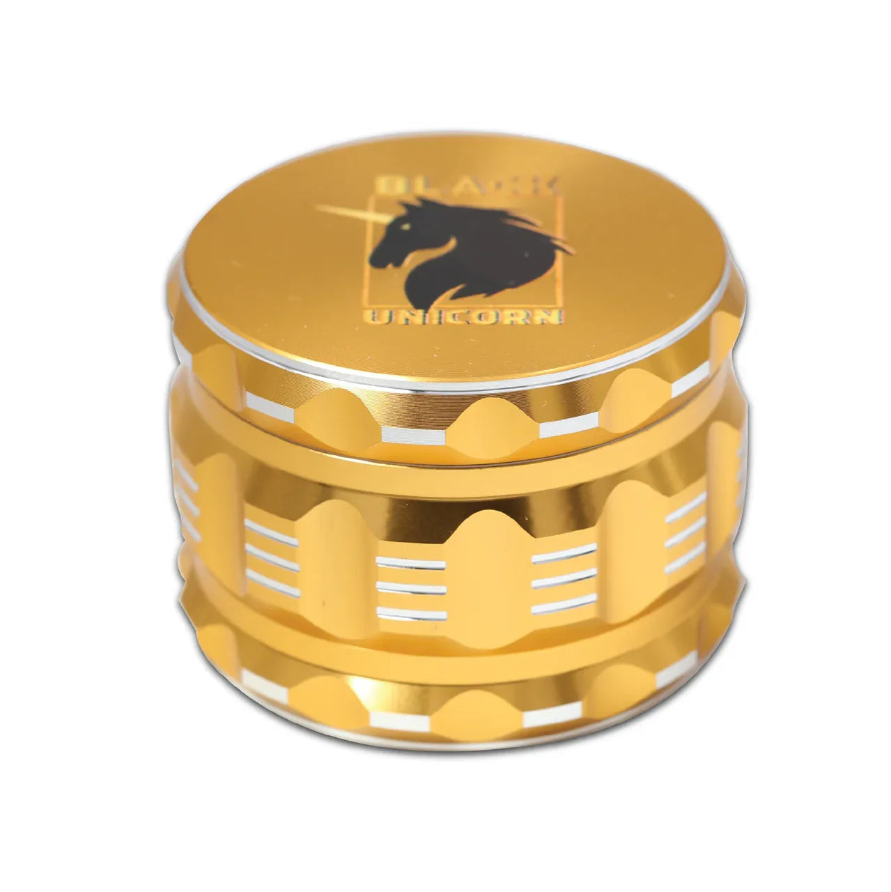 Grinder with Pollen Catcher. Large 4 Piece, 2.5" Aluminum (Gold) - Black Unicorn Hub