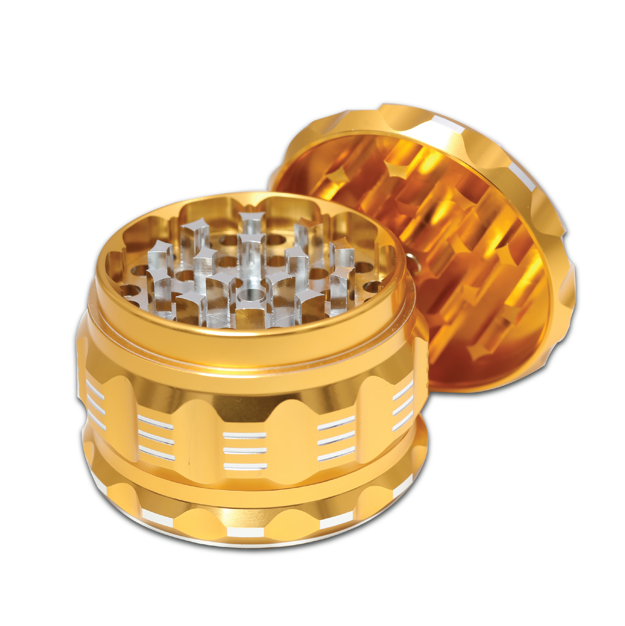 Grinder with Pollen Catcher. Large 4 Piece, 2.5" Aluminum (Gold)