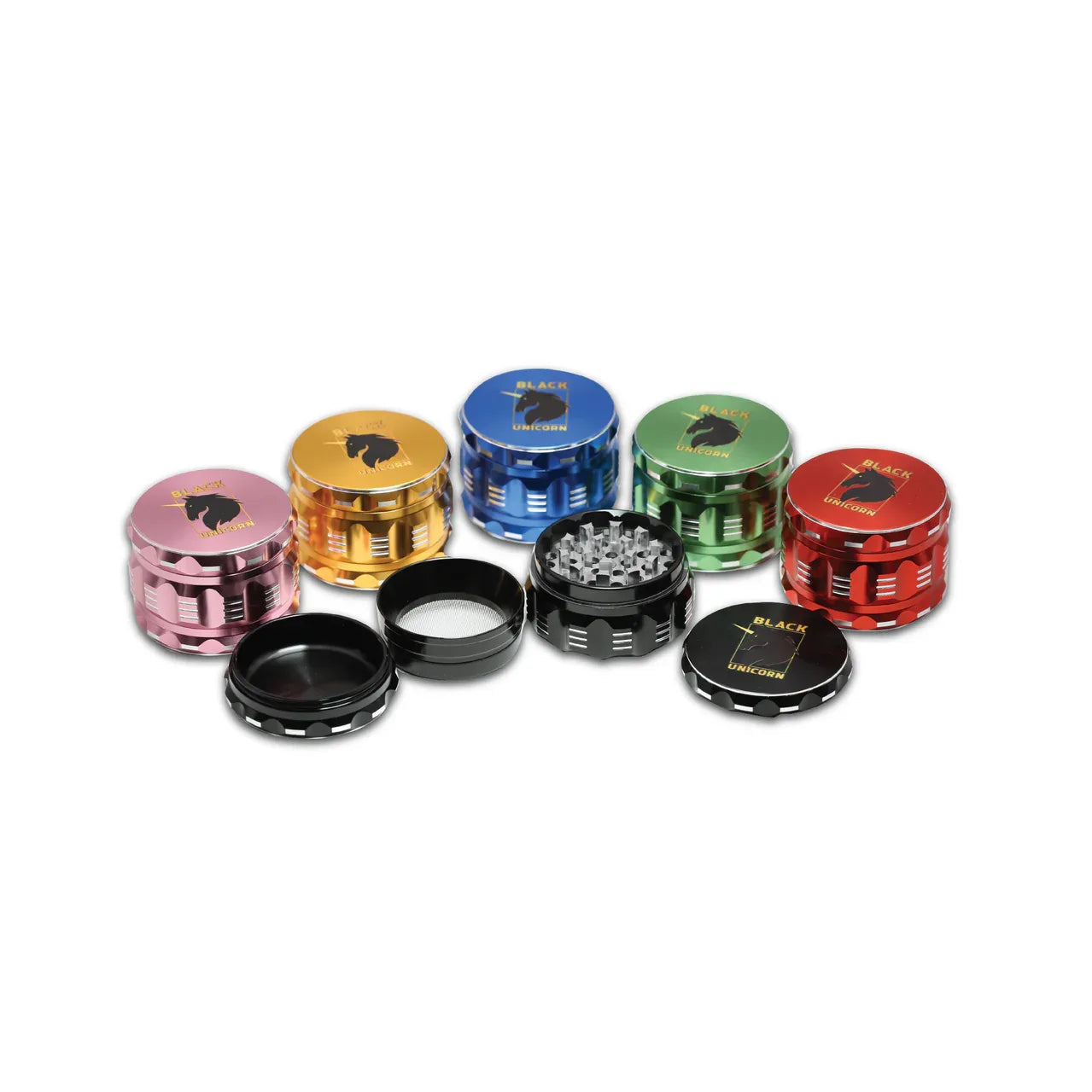 Grinder with Pollen Catcher. Large 4 Piece, 2.5" Aluminum (Gold) - Black Unicorn Hub