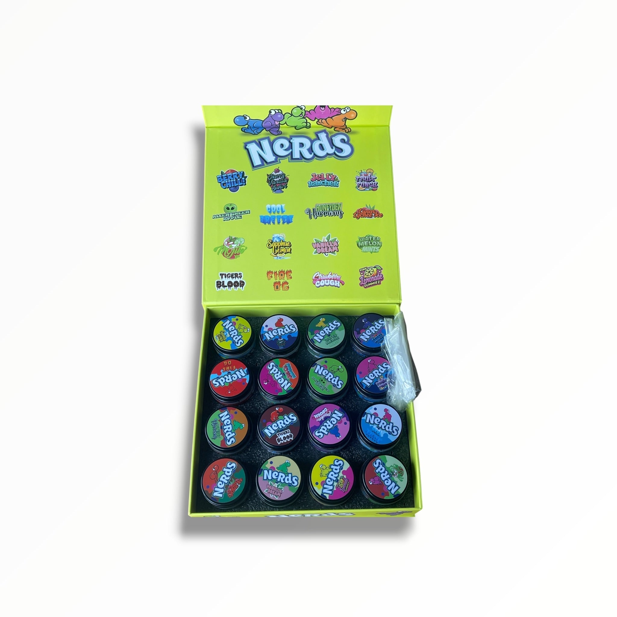 Medicated Nerds Variety Pack 16-1oz Jars in a box - Empty packaging only