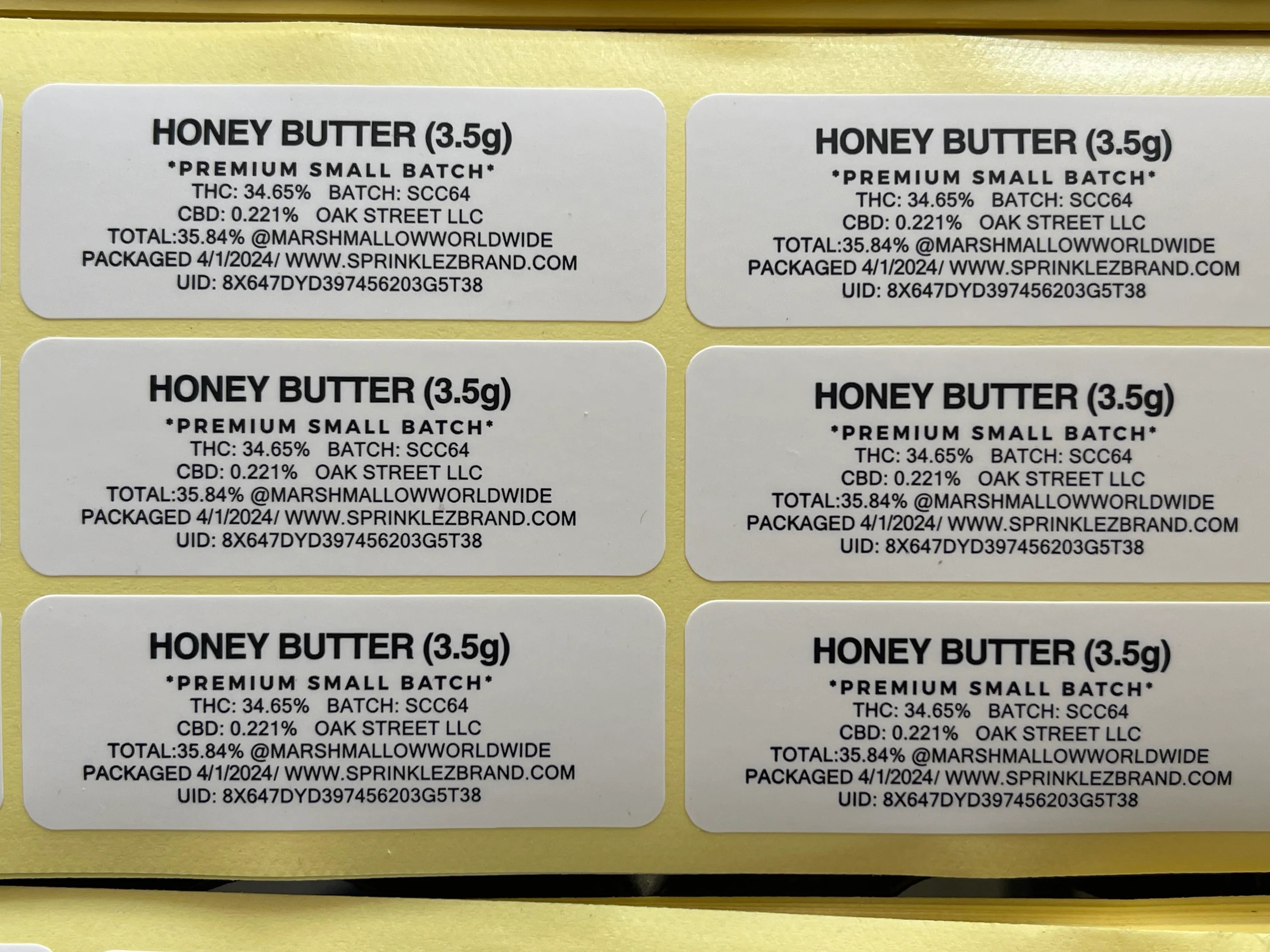Sprinklez Torchiez Honey Butter Blondies 3.5G Mylar Bags -With stickers and labels - Black Unicorn Hub