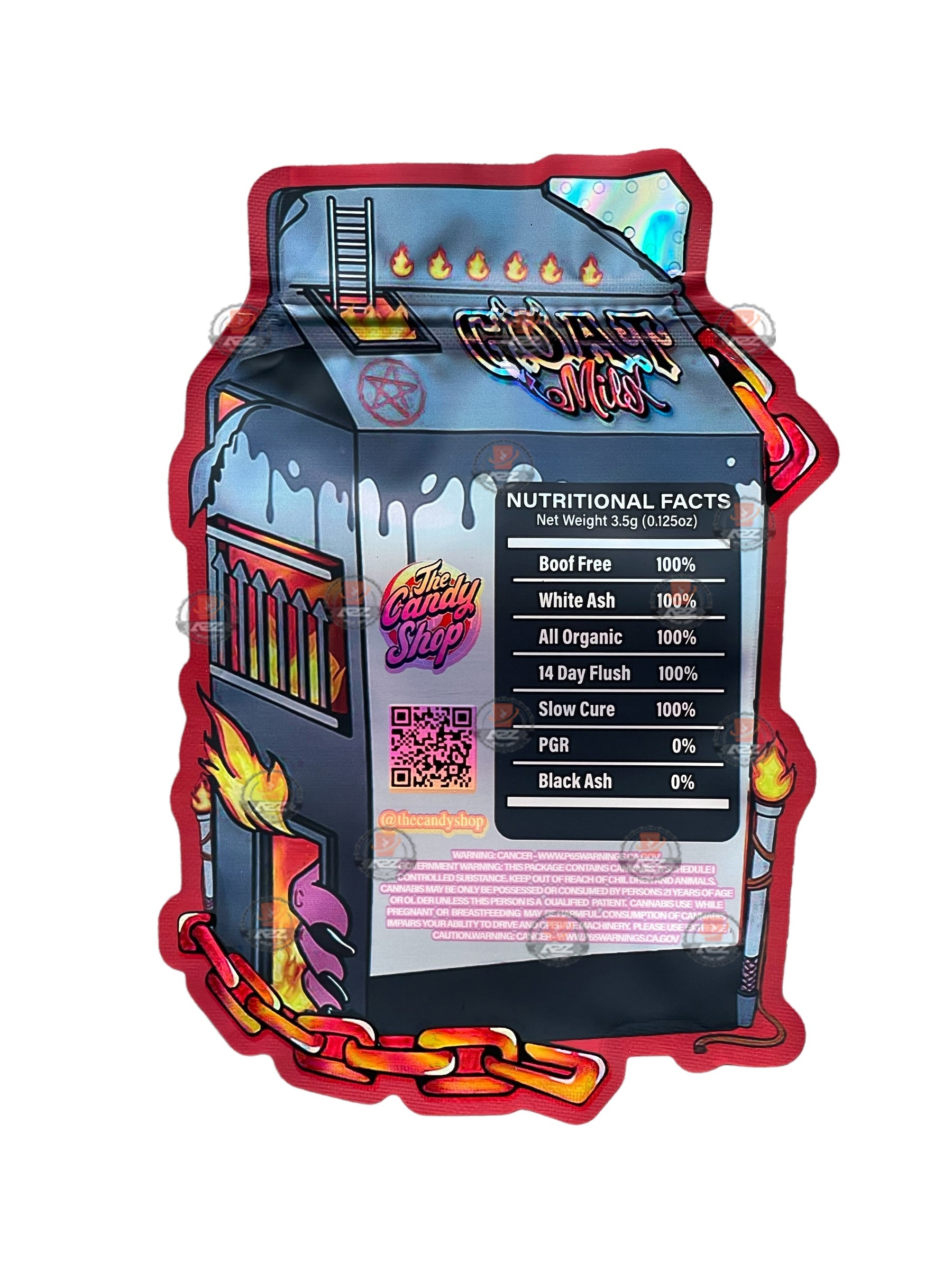Goat Milk Mylar bag 3.5g cut out Empty Packaging- Holographic
