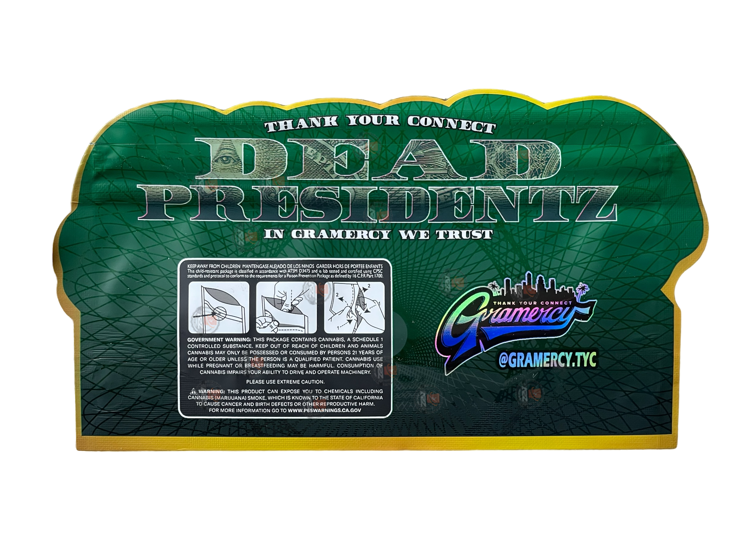 Dead Presidents 3.5g Mylar Bag Cut Out-Holographic Presidentz