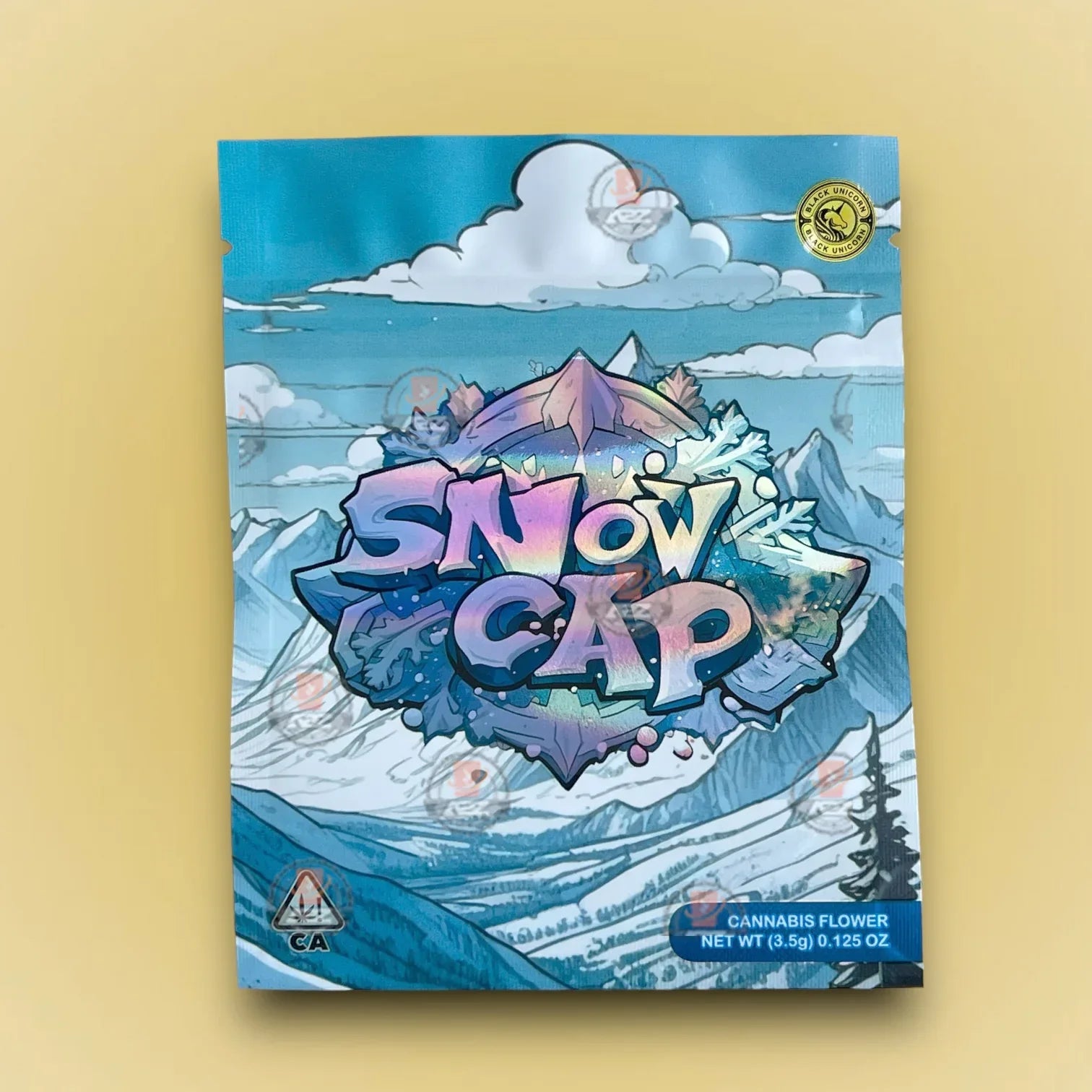 Snow Cap 3.5g Mylar Bags Black Unicorn Packaging Only- Holographic - Black Unicorn Hub