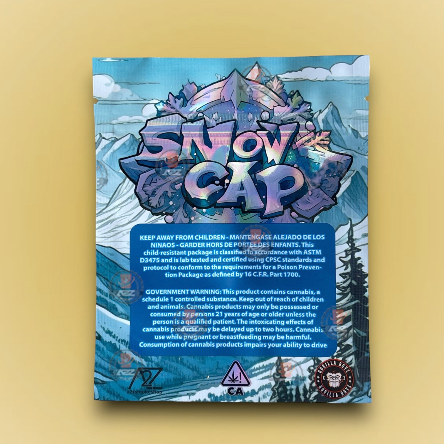 Snow Cap 3.5g Mylar Bags Black Unicorn Packaging Only- Holographic