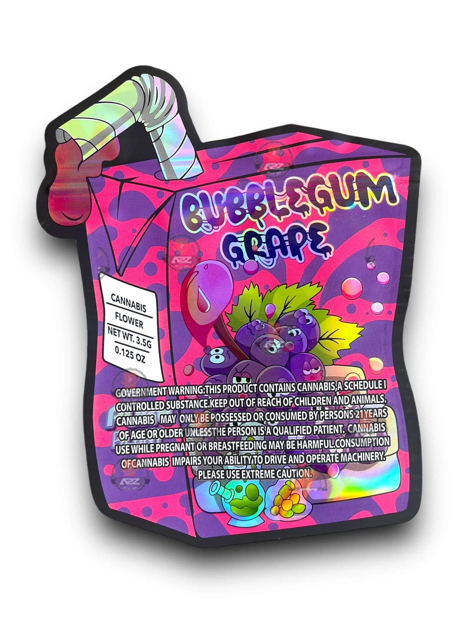 Bubblegum Grape Mylar Bags 3.5g Holographic - Black Unicorn Hub