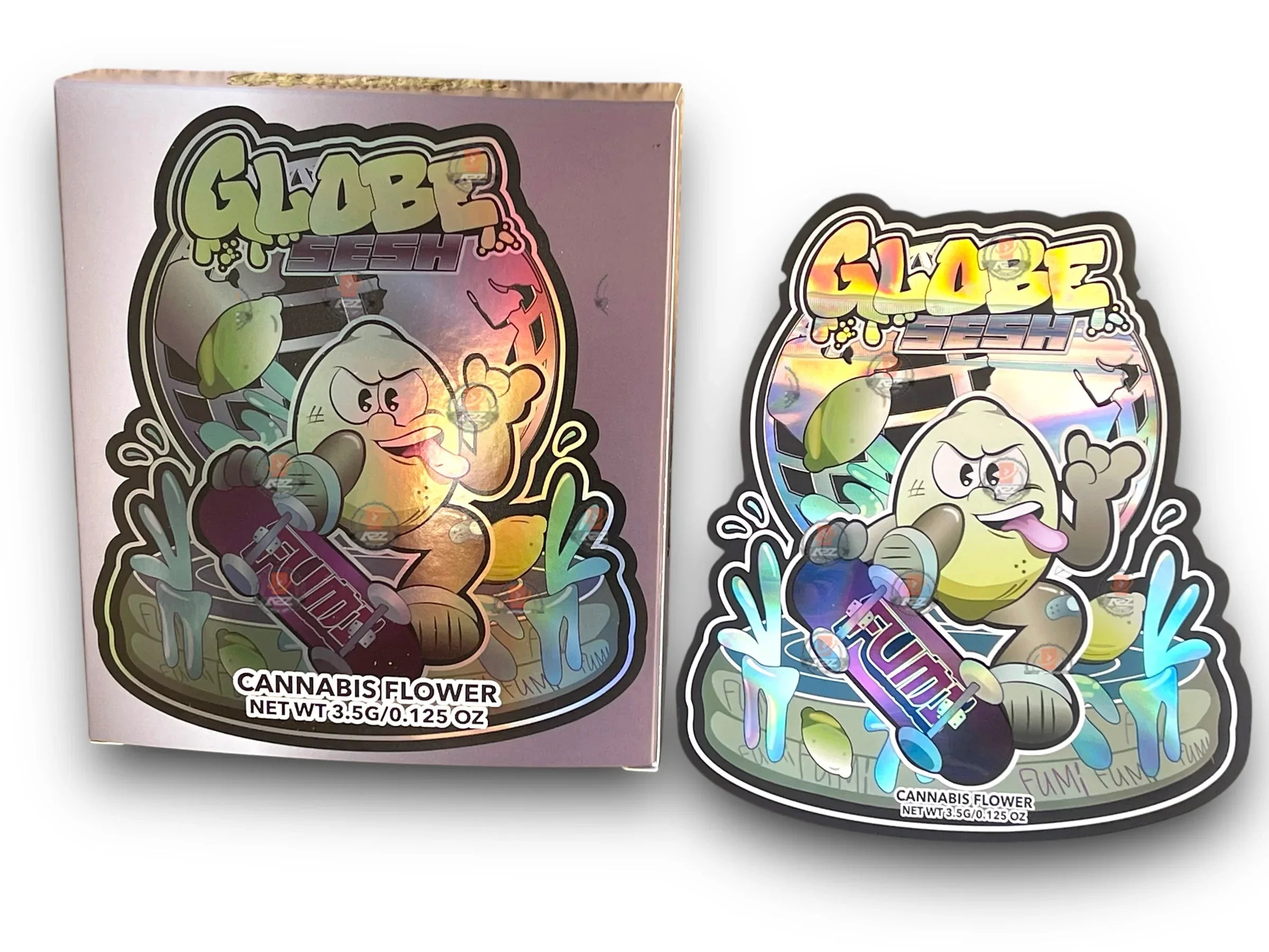 Fumi Globe Sesh Mylar Bags with Boxes 3.5g Box Packaging Holographic - Black Unicorn Hub