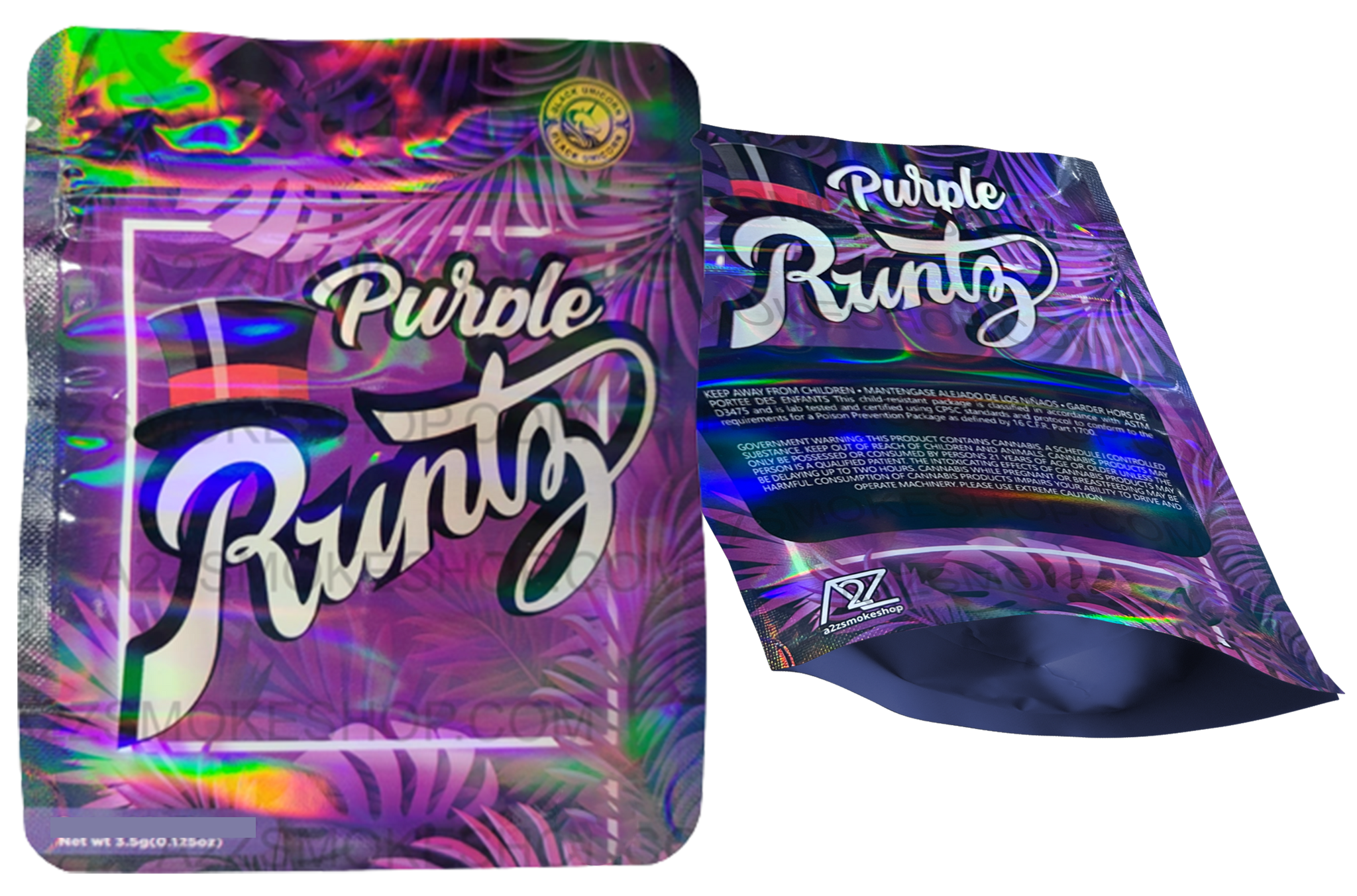 Black Unicorn Purple Holographic Mylar bag 3.5g