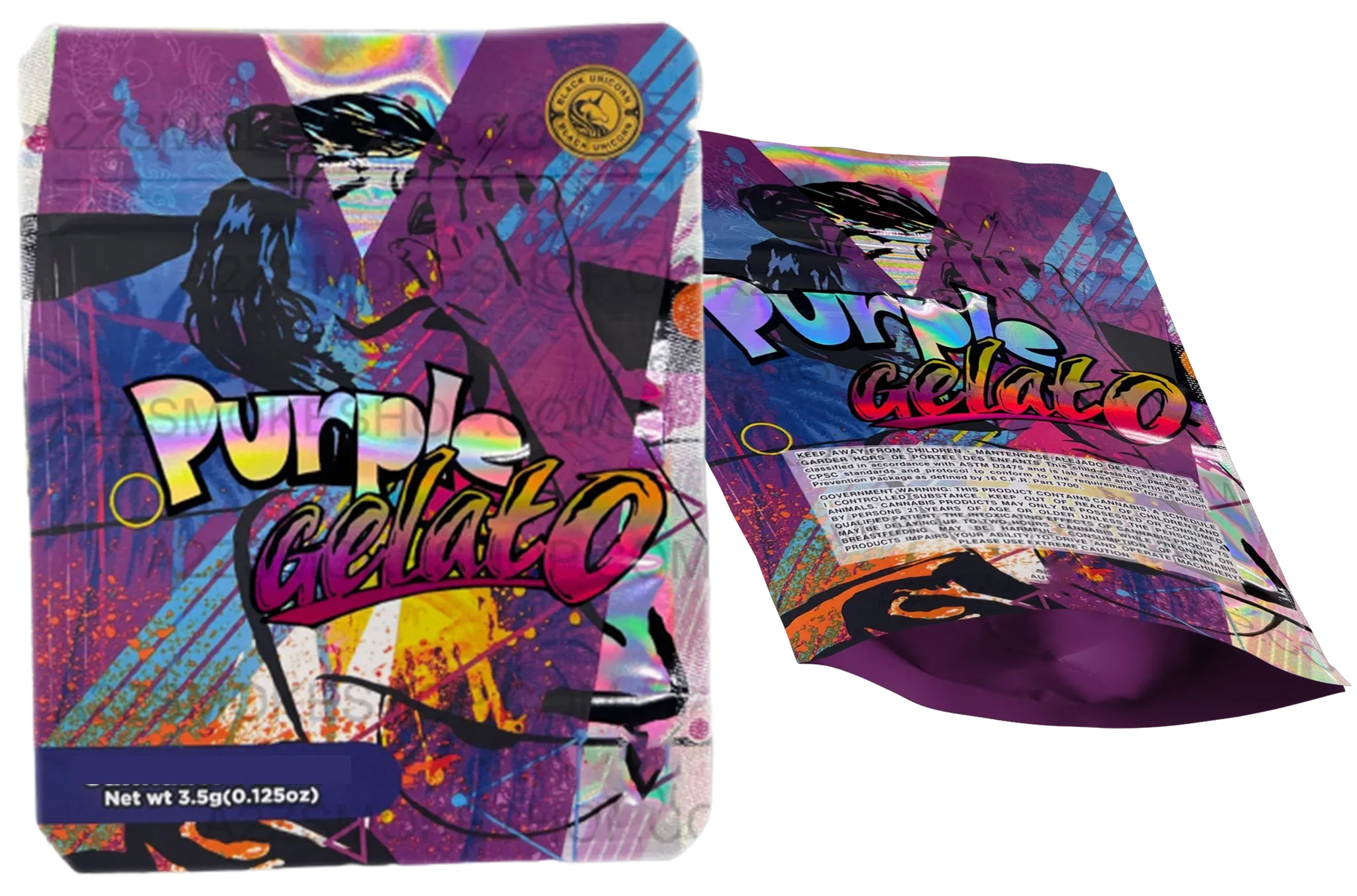 Black Unicorn Purple Gelato Holographic Mylar bag 3.5g For Flower - Black Unicorn Hub