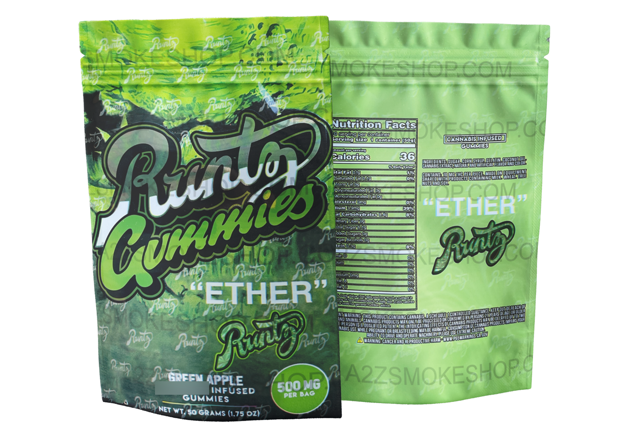 Gummies - Ether Green Apple 500mg Mylar Bag Packaging Only