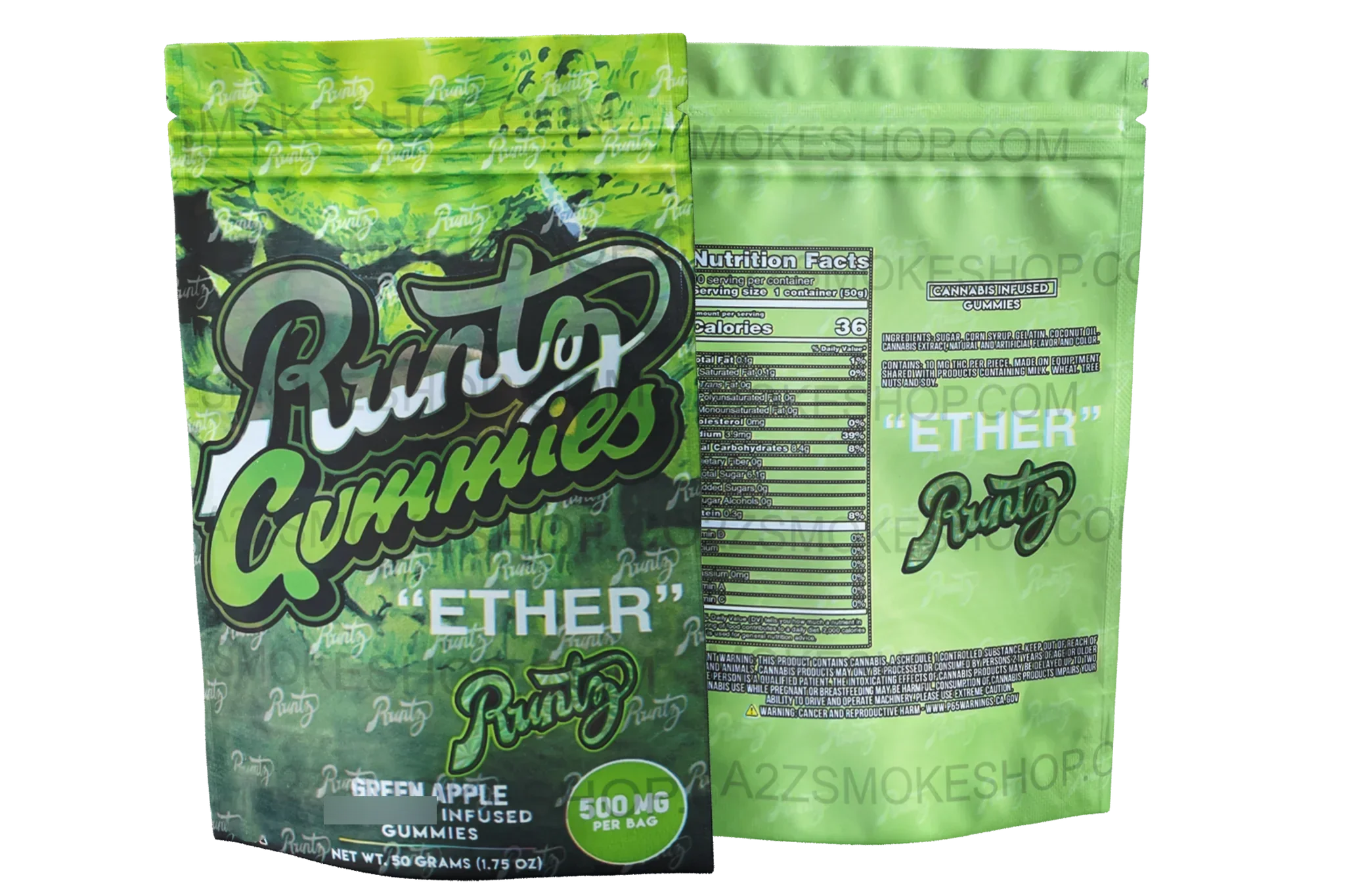 Gummies - Ether Green Apple 500mg Mylar Bag Packaging Only - Black Unicorn Hub
