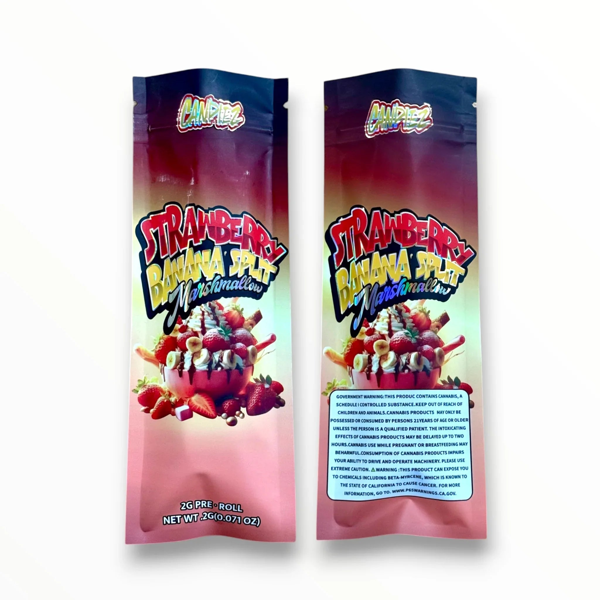 Strawberry Banana Split Marshmallow 2 Gram Pre Roll Packaging Net Wt. 2g(0.071oz) Holographic - Black Unicorn Hub