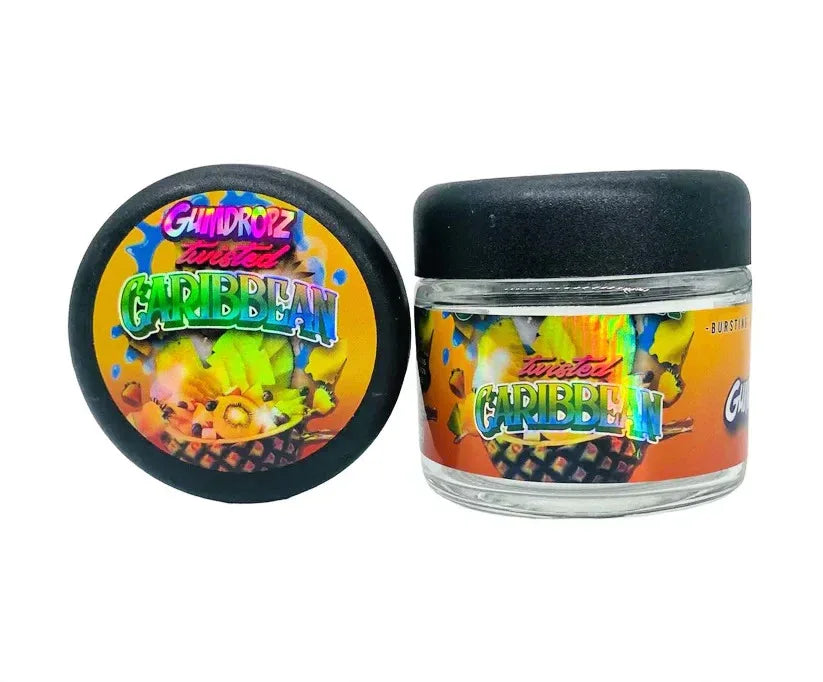 Twisted Caribbean Sprinklez 3.5g Glass Jars with Holographic Stickers Child Resistant jar - Black Unicorn Hub