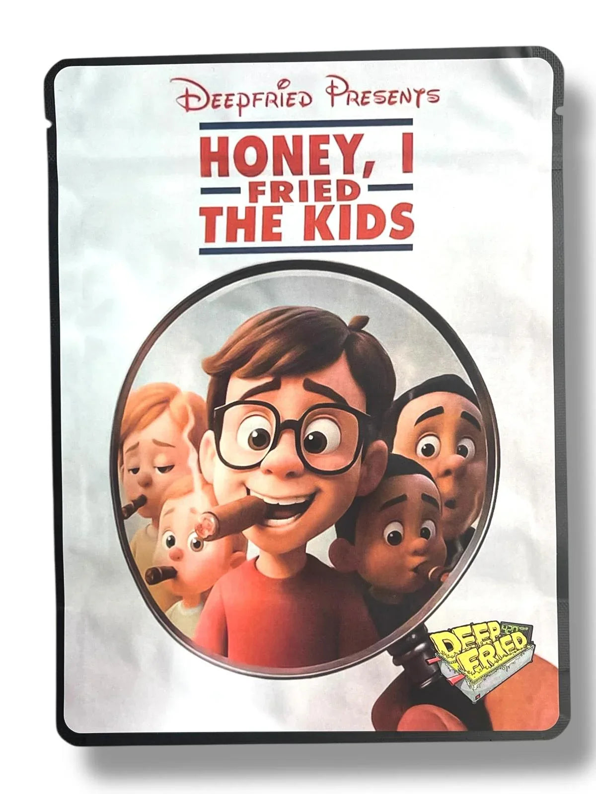 Deep Fried Honey I Fried The Kids Combo Sticker Mylar Bags | 16oz, 1oz & 3.5g - Black Unicorn Hub