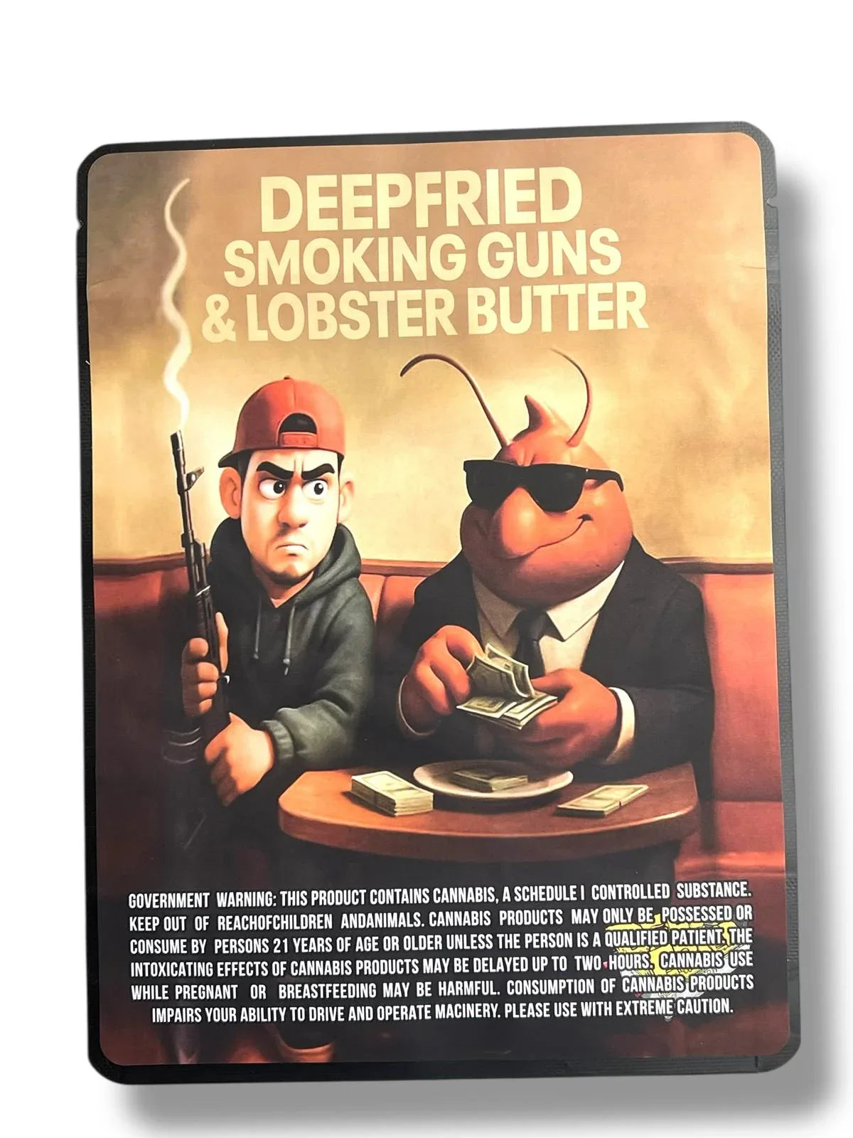 Deep Fried Smoking Guns & Lobster Butter Combo Sticker Mylar Bags | 16oz, 1oz & 3.5g - Black Unicorn Hub