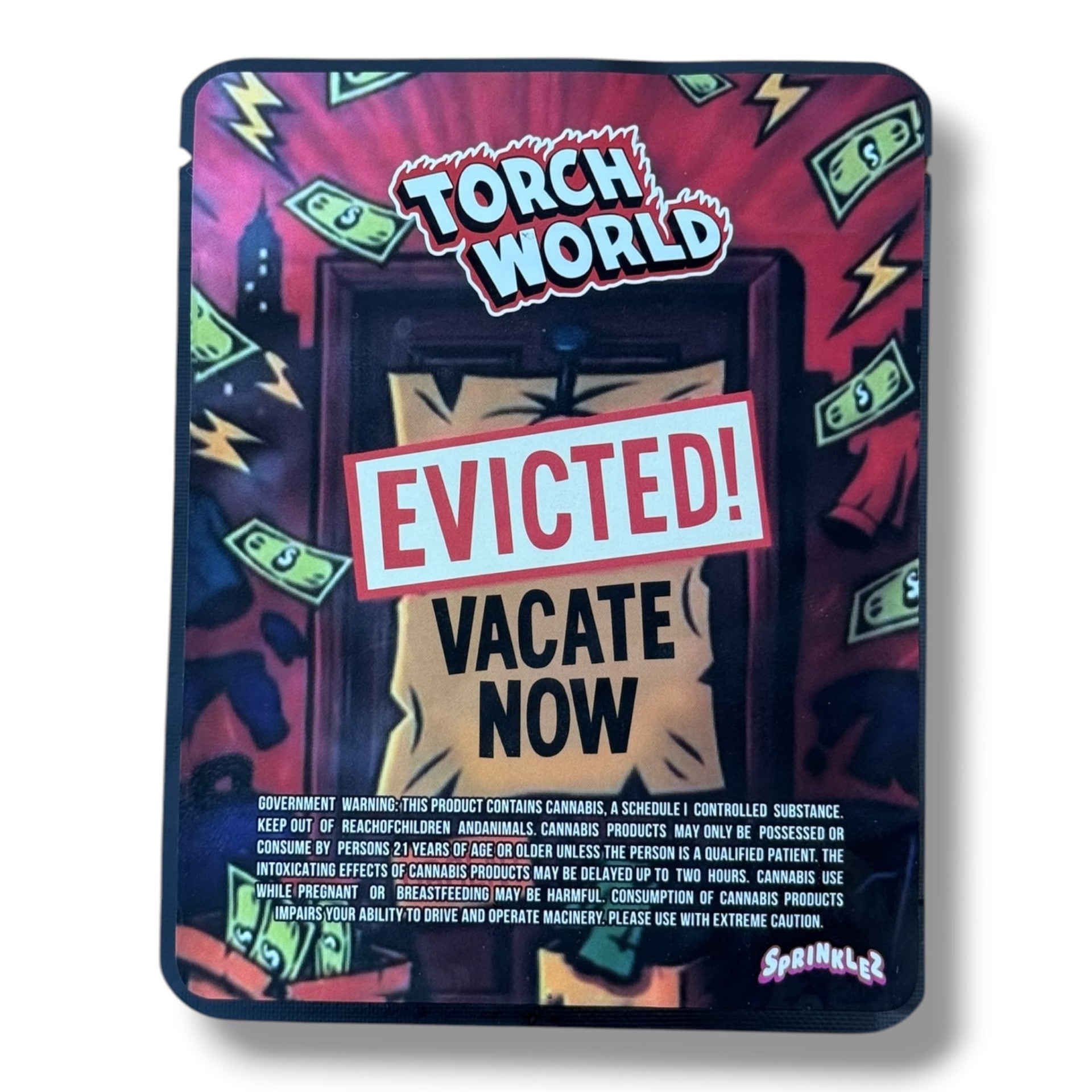 SprinklezTorch World Evicted 3.5G Mylar sticker Bags -With stickers and label