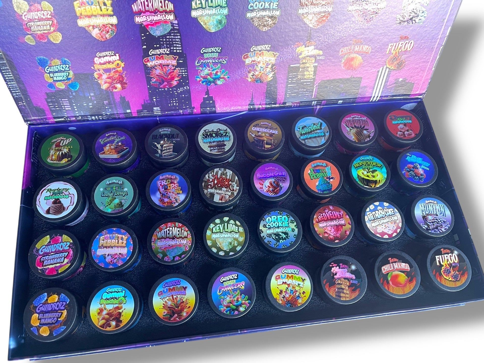 Sprinklez Variety Pack Exotic Glass Jars - Varity Pack 32 Strains in box Empty Jars