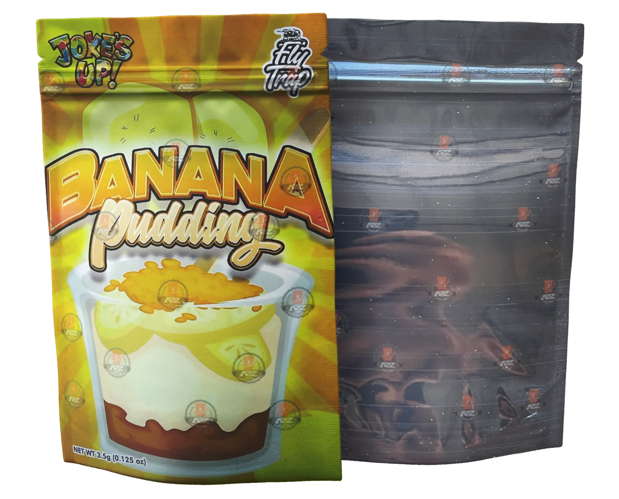 Jokes Up Banana Pudding Mylar bag 3.5g Smell Proof Airtight Mylar Bag- Packaging Only - Black Unicorn Hub