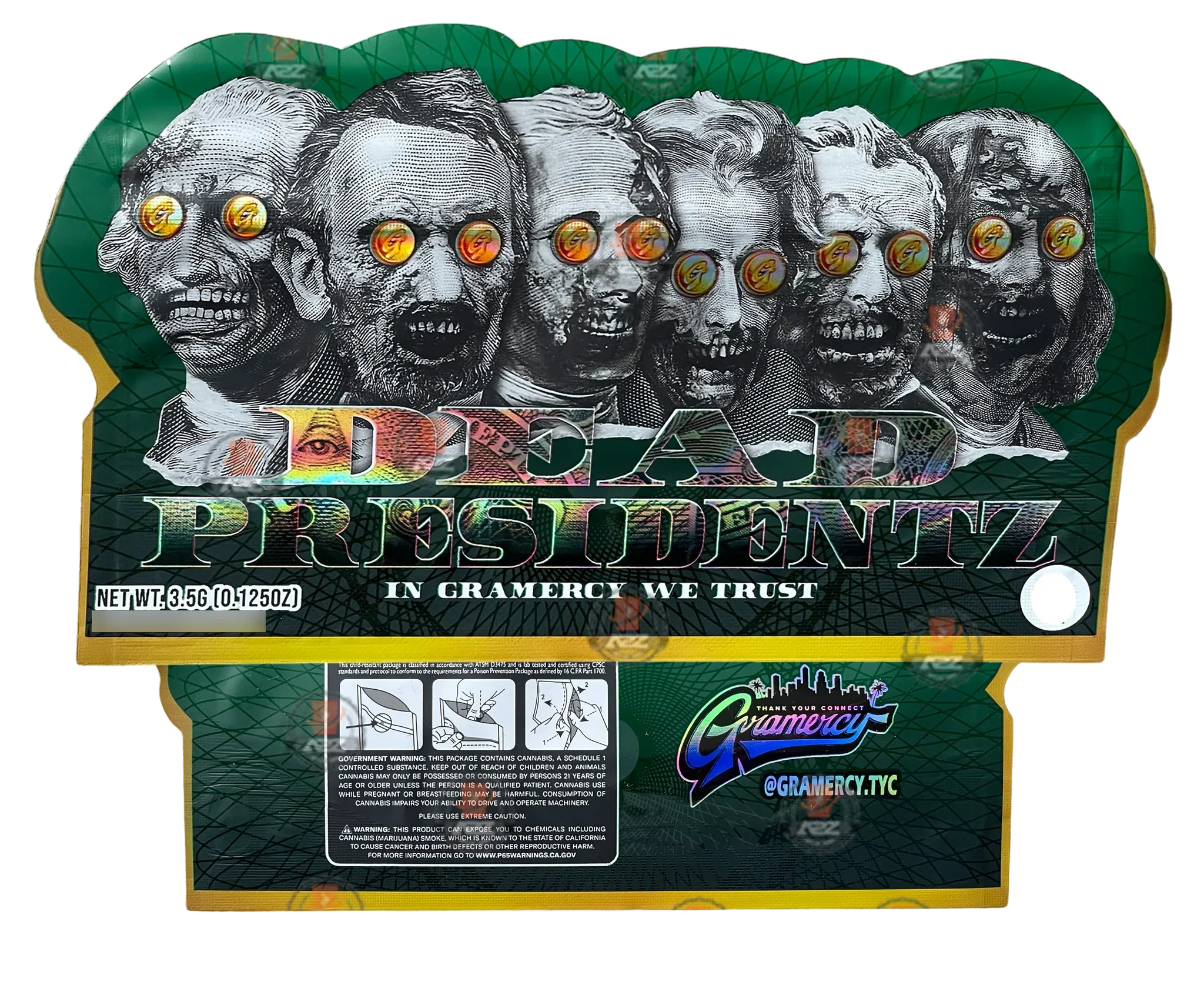 Dead Presidents 3.5g Mylar Bag Cut Out-Holographic President - Black Unicorn Hub