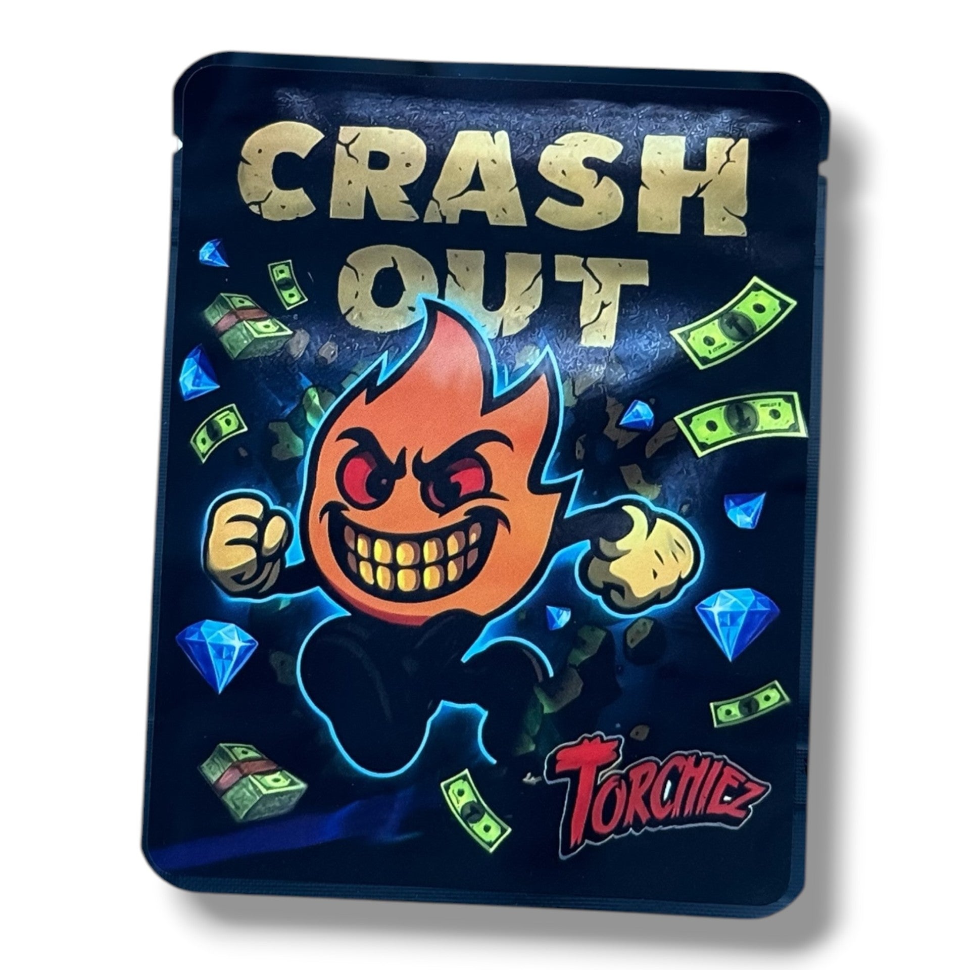 Crash Out Torchiez 3.5G Mylar sticker Bags -With stickers and label