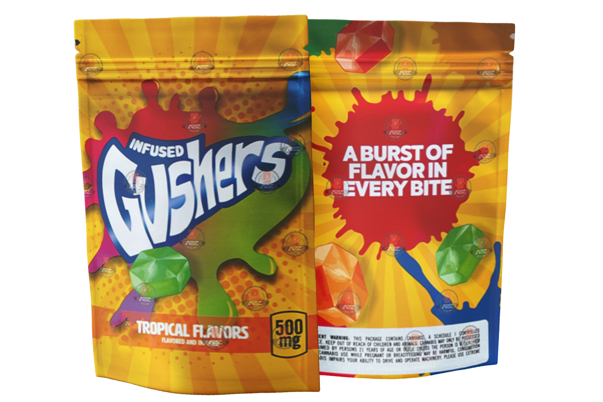 Gushers Tropical Flavors 500mg Mylar bags, packaging only