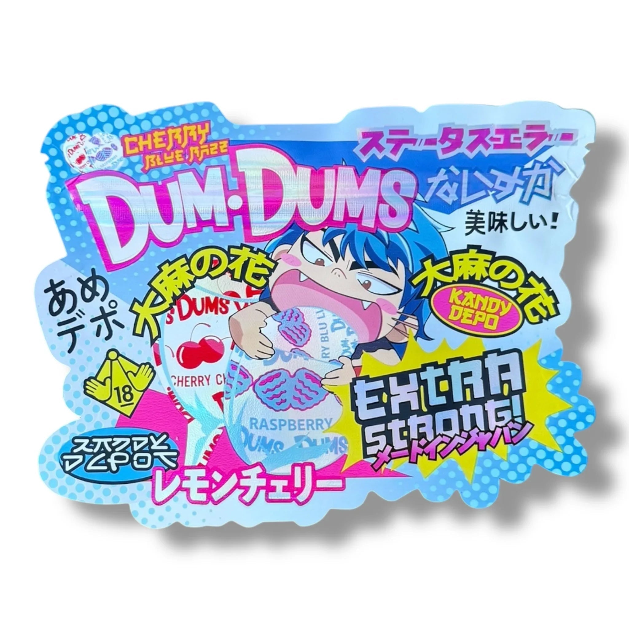 Kandy Depo Cherry Blue Razz Dum Dums Extra Strong Mylar Bag 3.5g shape bag - Black Unicorn Hub