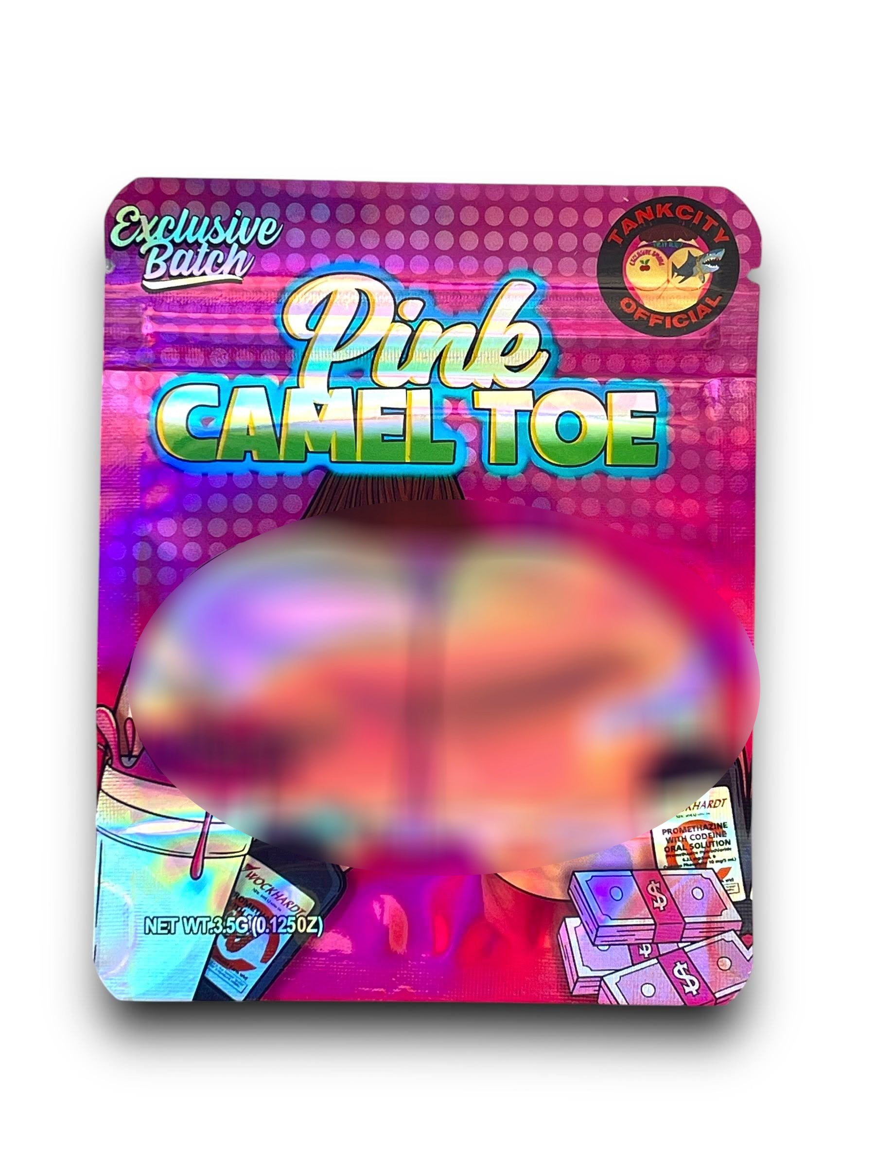 Pink Camel Toe Mylar Bags 3.5g Holographic