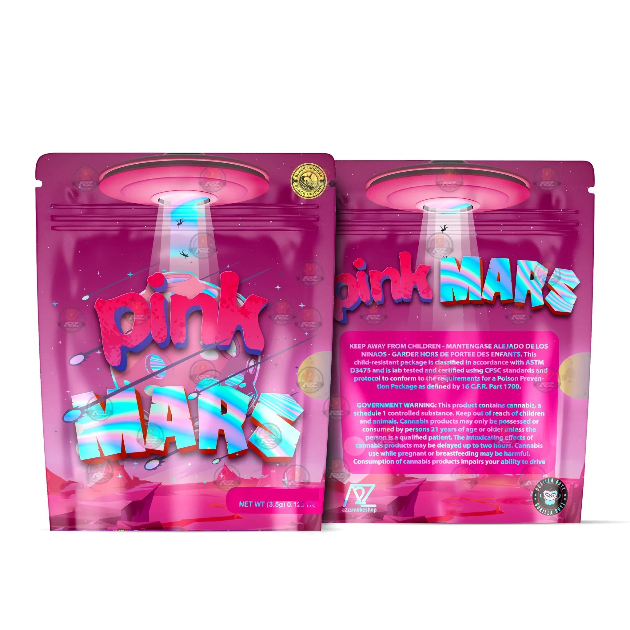 Pink Mars Holographic Mylar bag 3.5g - For Flower- Black Unicorn - Black Unicorn Hub