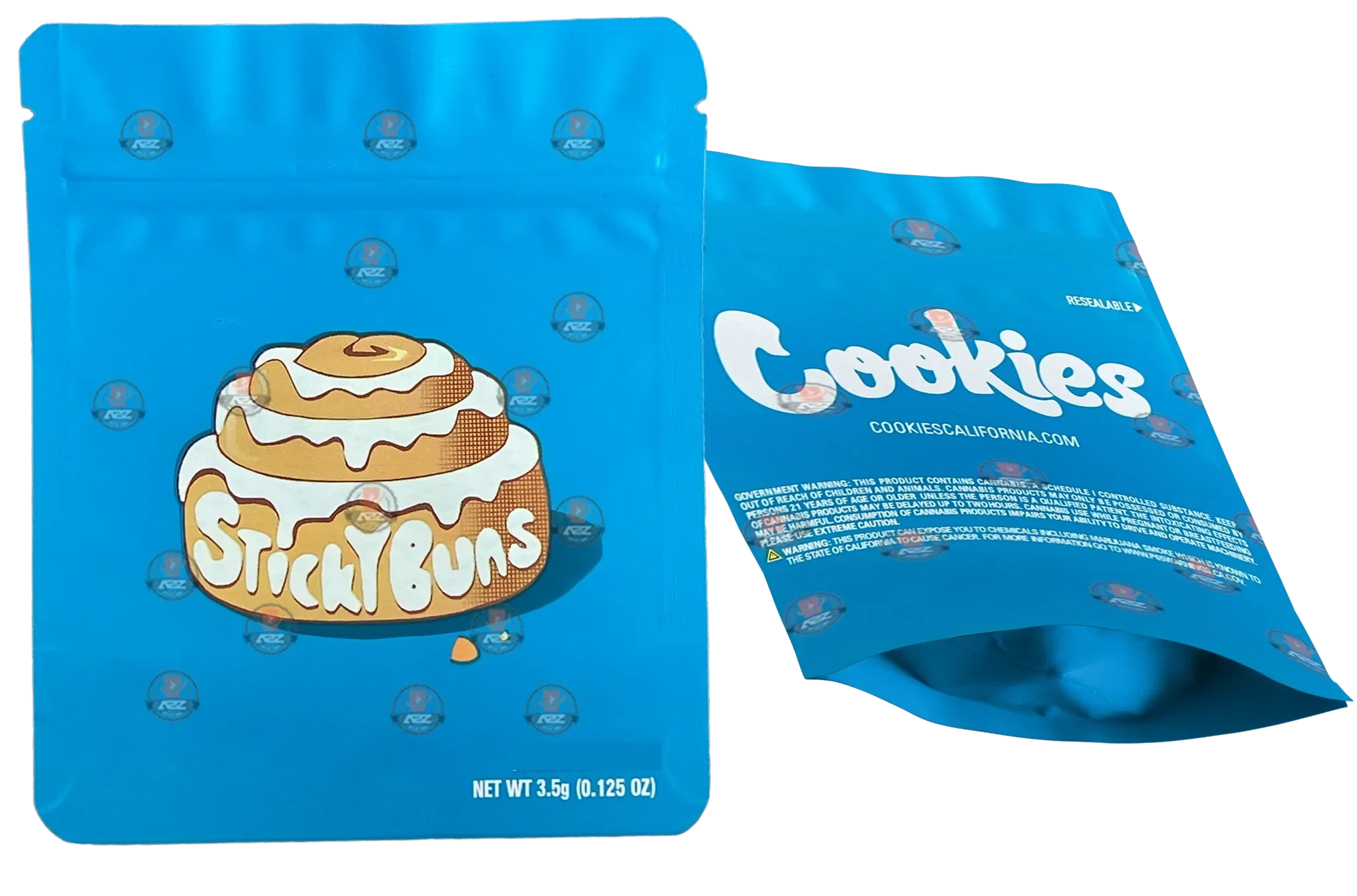 Cookies Sticky Buns Mylar Bags 3.5 Grams Smell Proof Resealable Bags w/ Holographic Authenticity Stickers and Label - Black Unicorn Hub