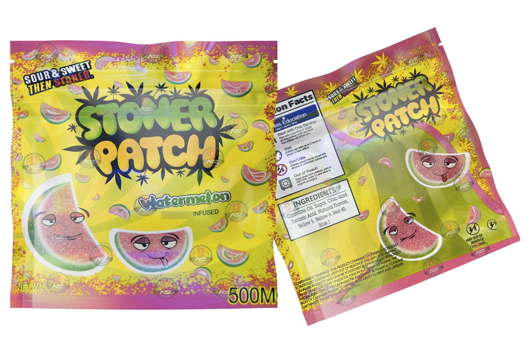 Stonner Patch Watermelon Gummies 500mg Mylar bags -PACKAGING ONLY